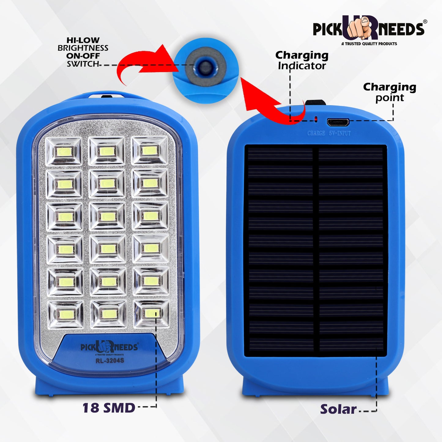 Pick Ur Needs Portable & Rechargeable Mini Emergency Lantern 18SMD LED Floor Lamp Light with Solar Panel