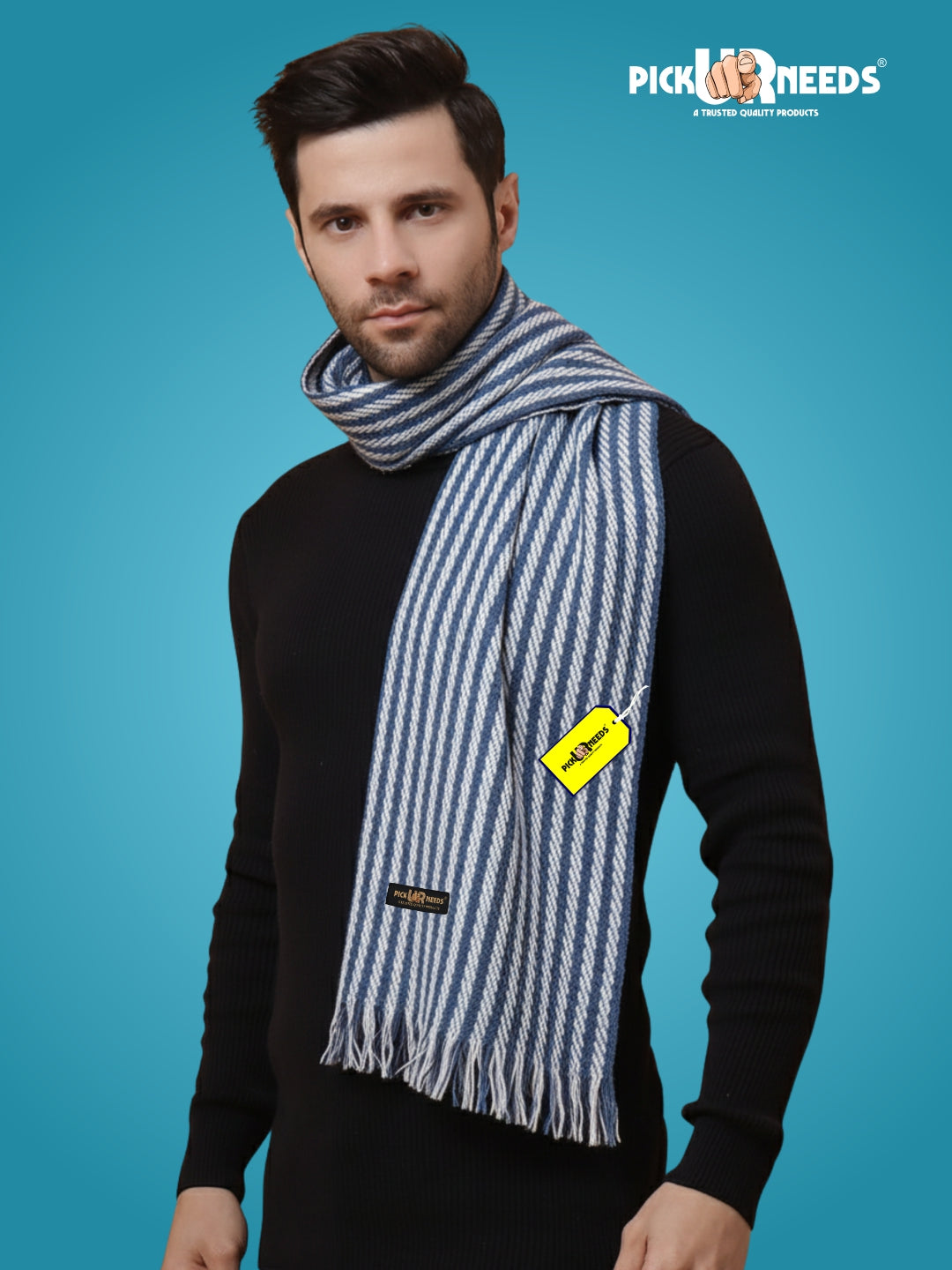 Pick Ur Needs Premium Men's Warm And Stylish Woolen Muffler With Multicolour Stripes And Stylish Tussles Ends