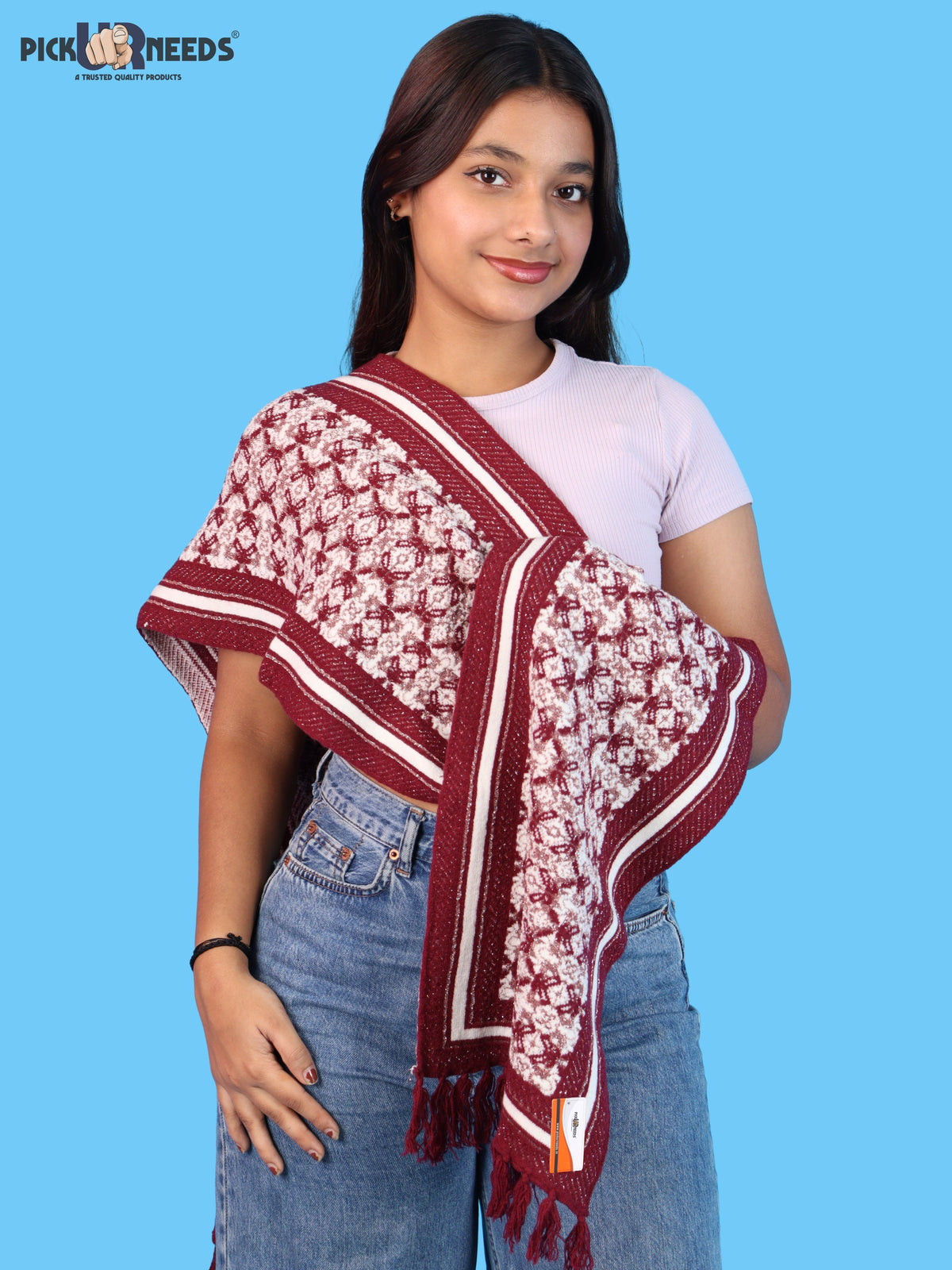 Pick Ur Needs Womens & Girls Super Soft Knitted Woolen Muffler Warm Winter Neck Scarf with Elegant Printed Design & Tassels