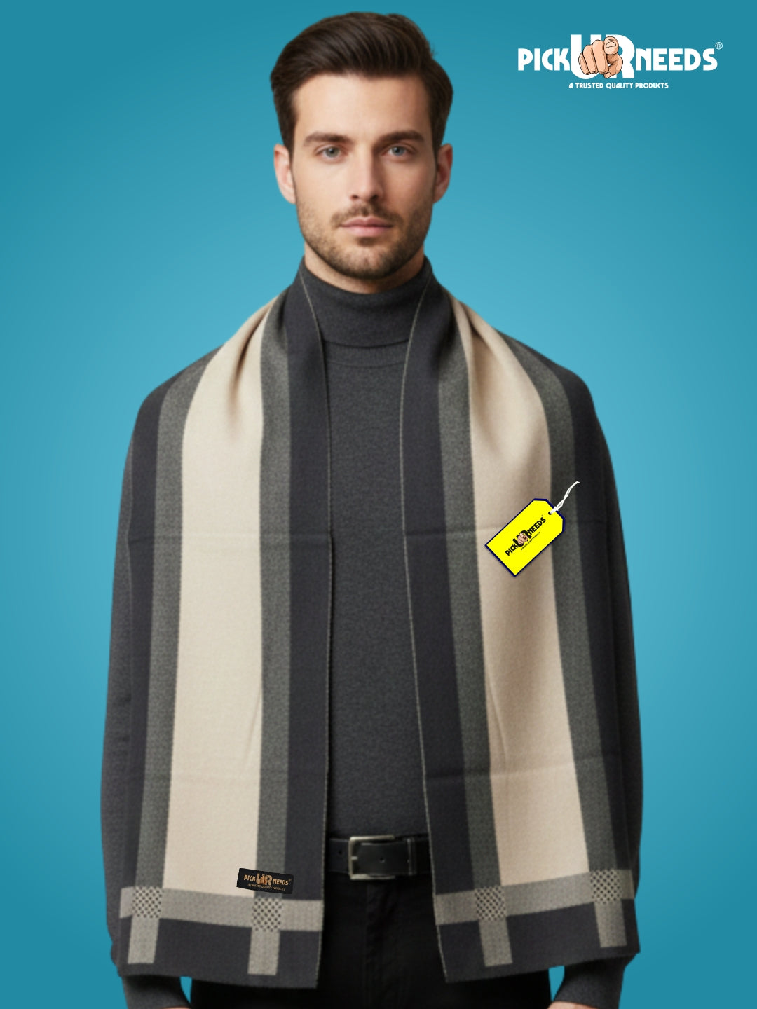 Pick Ur Needs Men’s Premium Winter Wool Muffler – Soft & Warm Knitted Scarf for Casual, Office & Travel Stylish Stripe Design