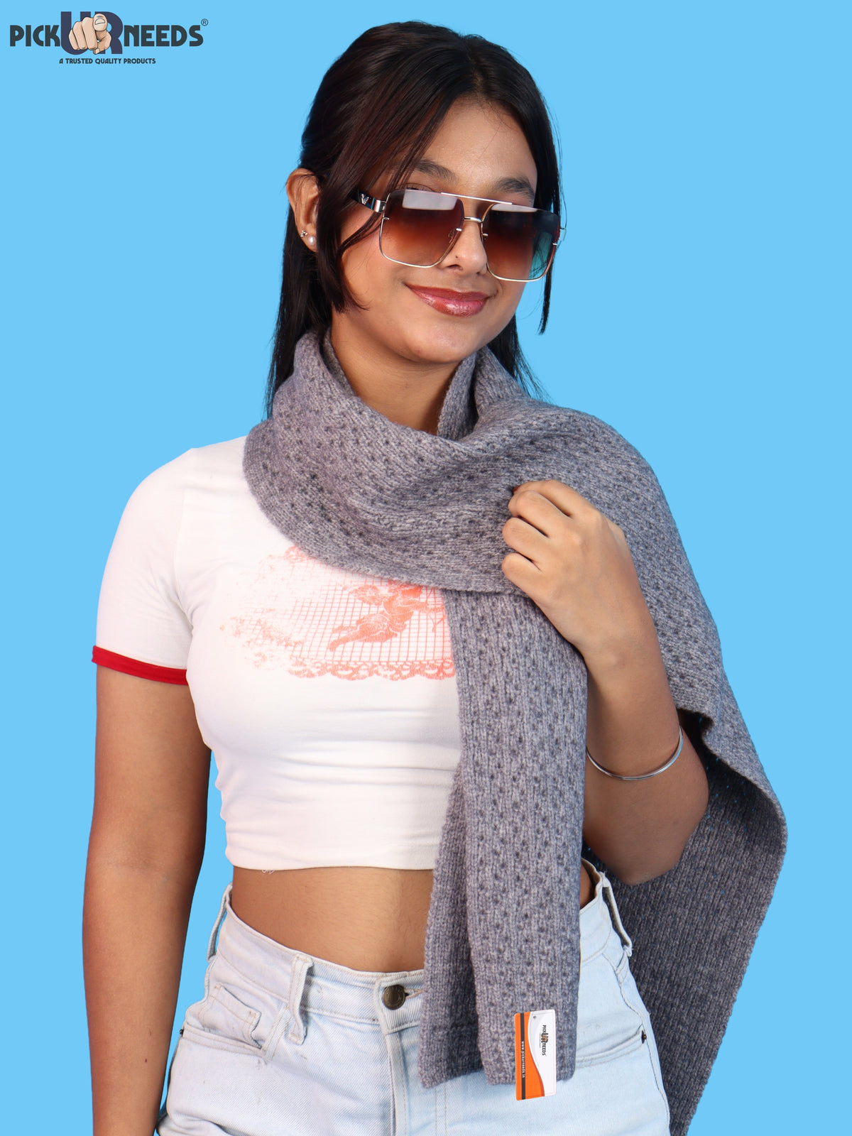 Pick Ur Needs Womens Soft Muffler Scarf, Lightweight Knitted Winter Stole, Warm & Cozy Long Neck Wrap for Women & Girls