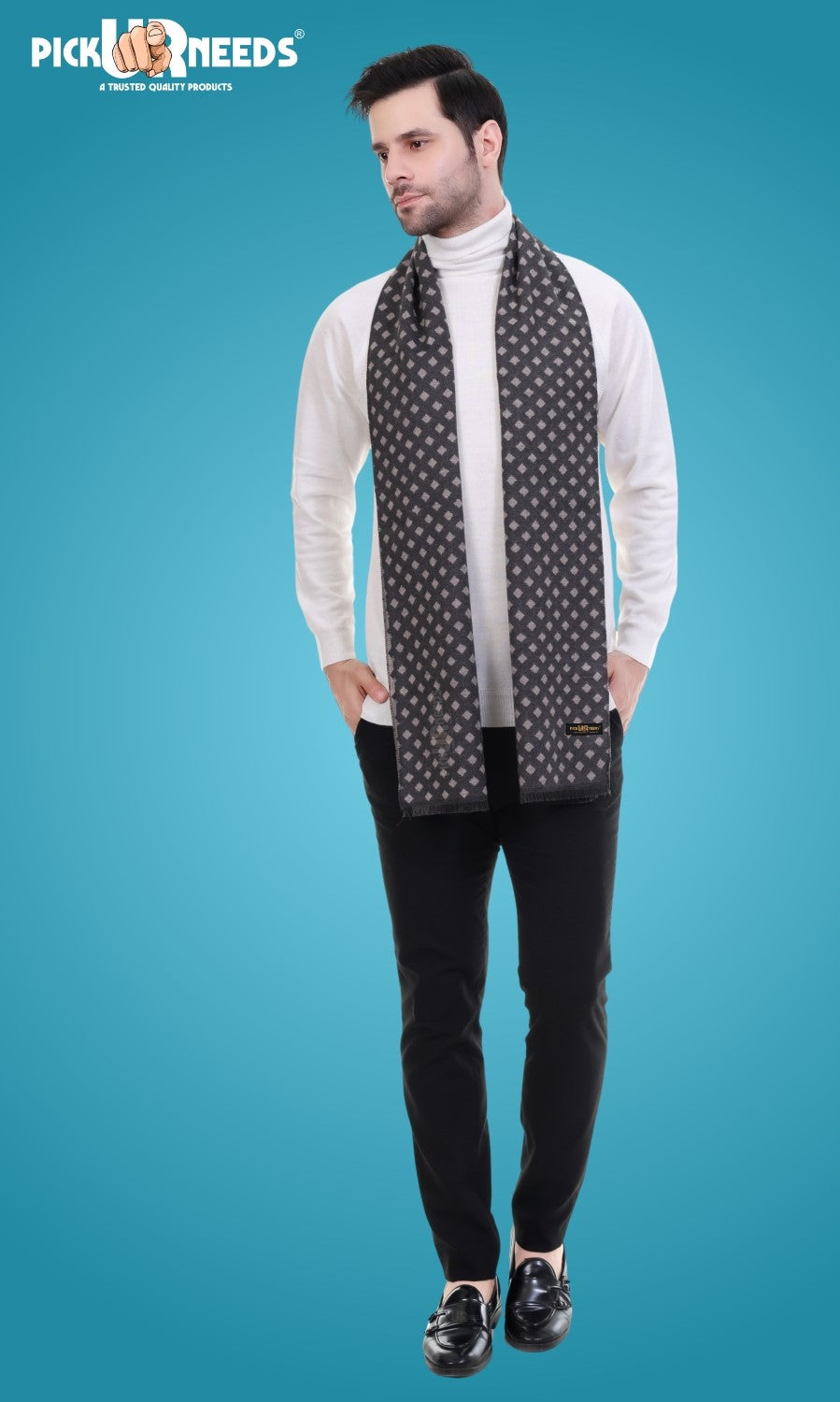 Pick Ur Needs Men's Muffler Check Desgin Premium Woolen Blend Fabric Stylish Look Muffler For Men