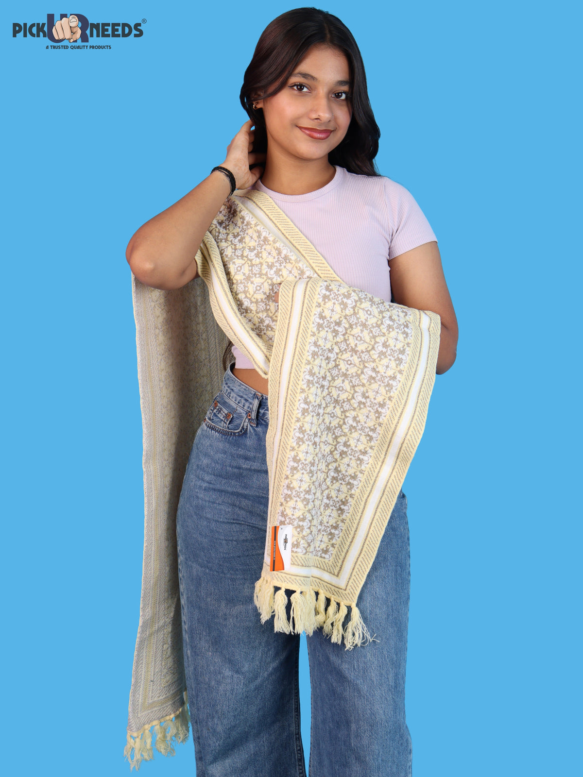 Pick Ur Needs Womens & Girls Super Soft Knitted Woolen Muffler Warm Winter Neck Scarf with Elegant Printed Design & Tassels
