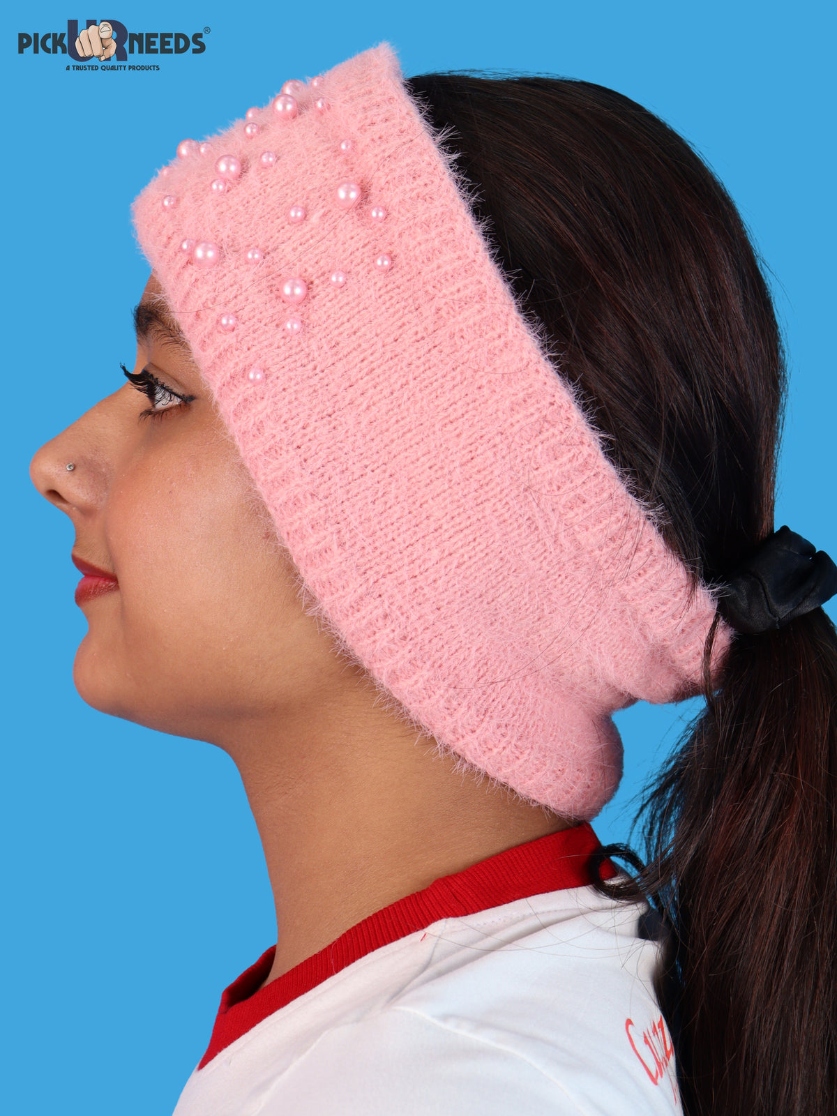 Pick Ur Needs Womens & Girls Soft Woolen Headband with Elegant Pearl Design Warm Stretchable Winter Ear Warmer Kanpatti.