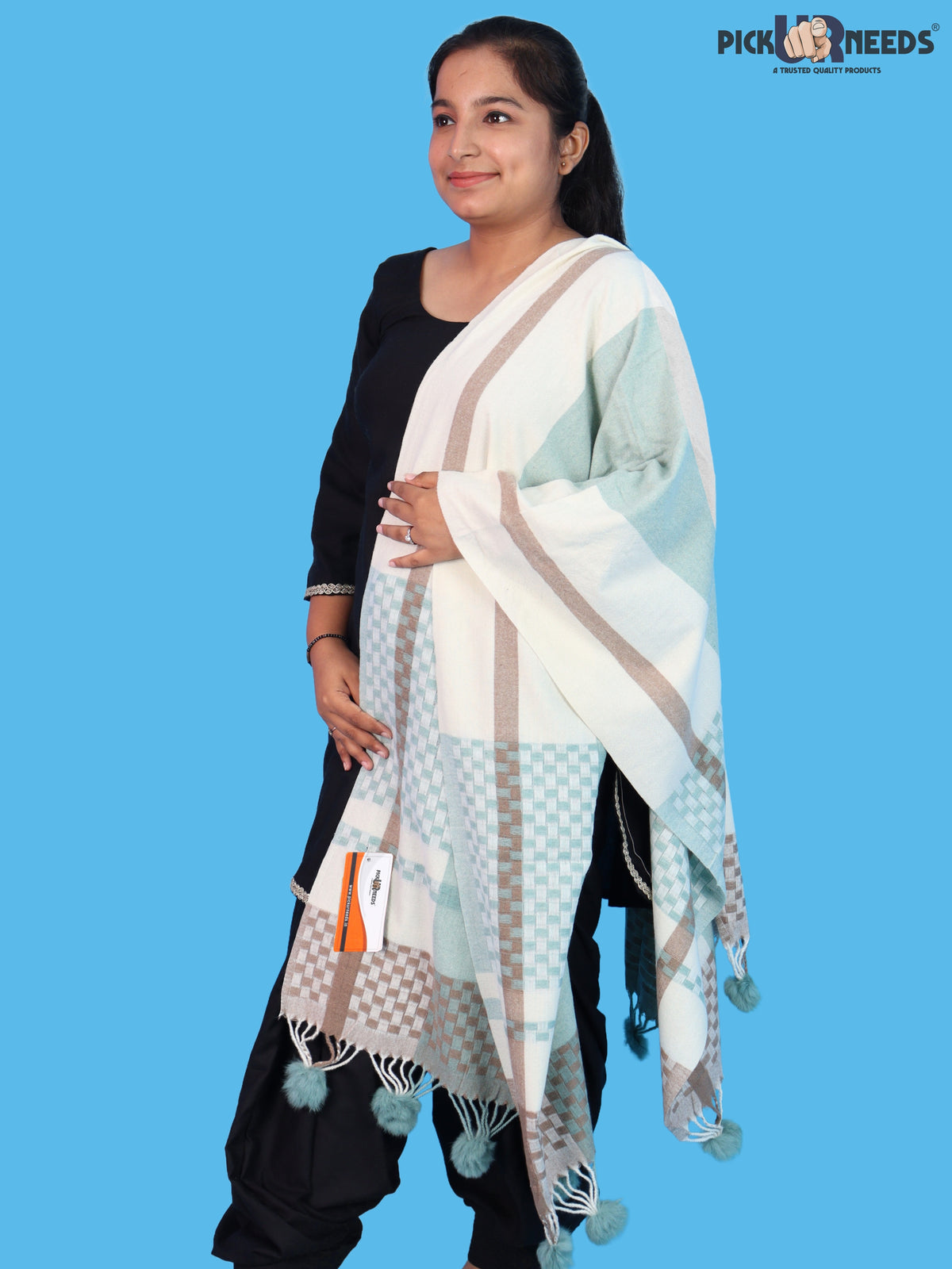 Pick Ur Needs Women Designer Winter Shawl with Geometric Checkered Pattern Shoulder Wrap with Tassels Stylish Stole for Girls Party, Casual & Ethnic Wear