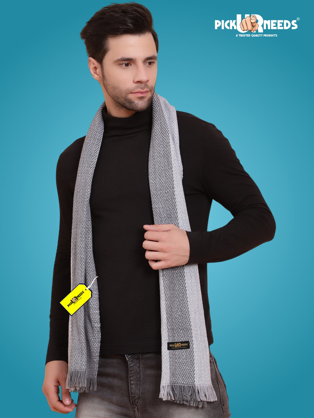 Pick Ur Needs Premium Men's Warm And Stylish Woolen Muffler With Multicolour Stripes And Stylish Tussles Ends