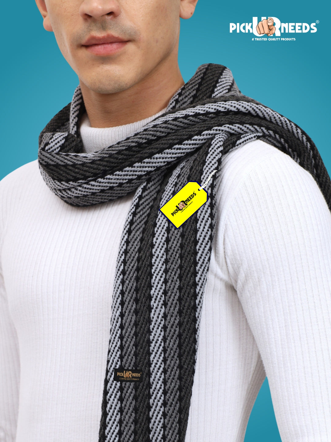 Pick Ur Needs Premium Men's Warm And Stylish Woolen Muffler With Multicolour Stripes And Stylish Tussles Ends