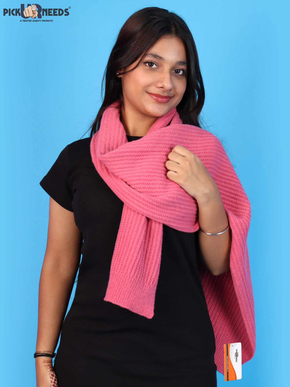 Pick Ur Needs Womens Stylish Knitted Muffler Scarf, Long Ribbed Knit Winter Neck Wrap, Soft Textured Cozy Scarf for Girls