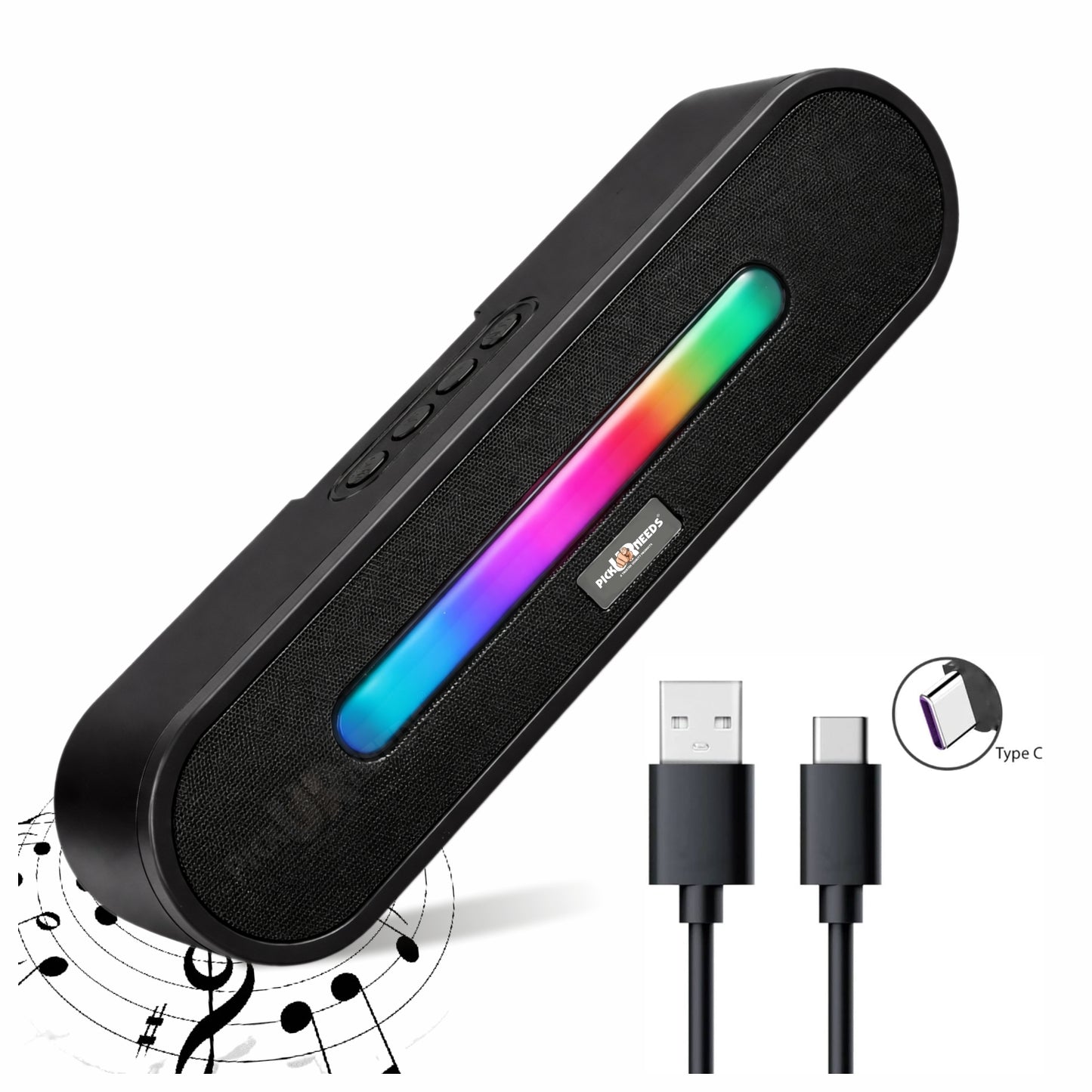 Pick Ur Needs Portable Bluetooth Speaker 1800mAh with RGB LED Lights | Wireless Speaker with USB, TF Card & AUX | Deep Bass Sound Bar for Home & Outdoor