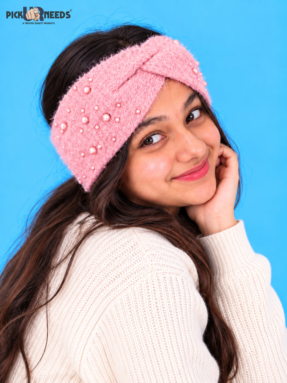 Pick Ur Needs Winter Ear Warmer Kanpatti Soft Woolen Headband with Elegant Pearl Design Warm Stretchable For Womens & Girls