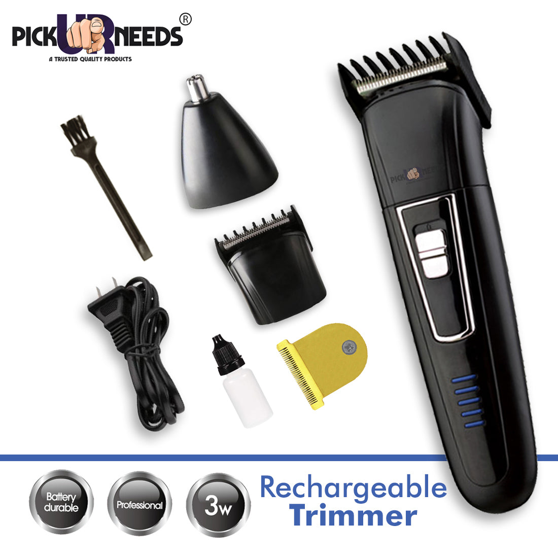 Pick Ur Needs Professional Shaver and 3 in 1 Beard, Nose and Ear Waterproof Trimmer for Men 3 In 1 (2000mAh) Grooming Kit 30 min Runtime 3 Length Settings