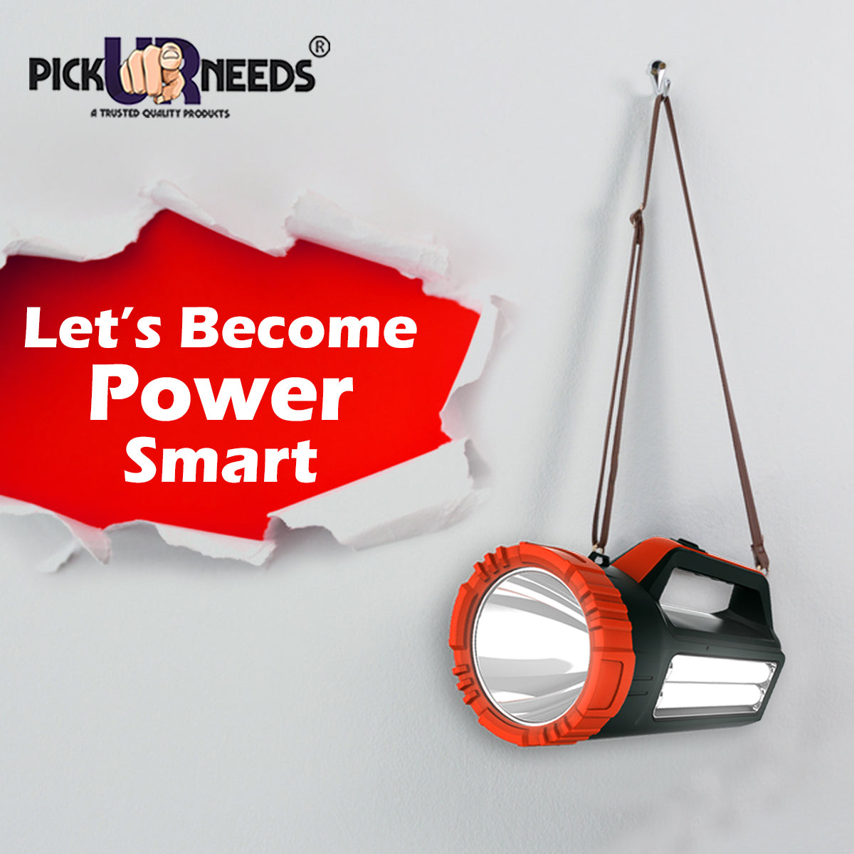 Pick Ur Needs Long Range Search Torch Light Emergency Rechargeable Handheld Torch + Side 2 Tube