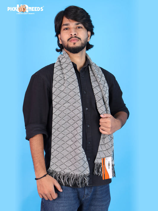 Pick Ur Needs Premium Men's Warm And Stylish Woolen Muffler Angoora With Solid Color Plain Design And Stylish Tussles Ends Muffler For Men