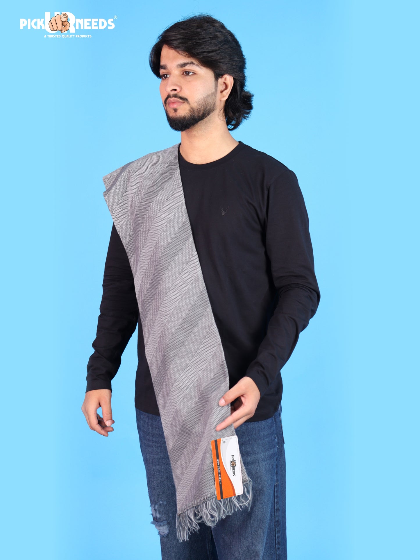 Pick Ur Needs Premium Men's Warm And Stylish Woolen Muffler Angoora With Solid Color Plain Design And Stylish Tussles Ends Muffler For Men