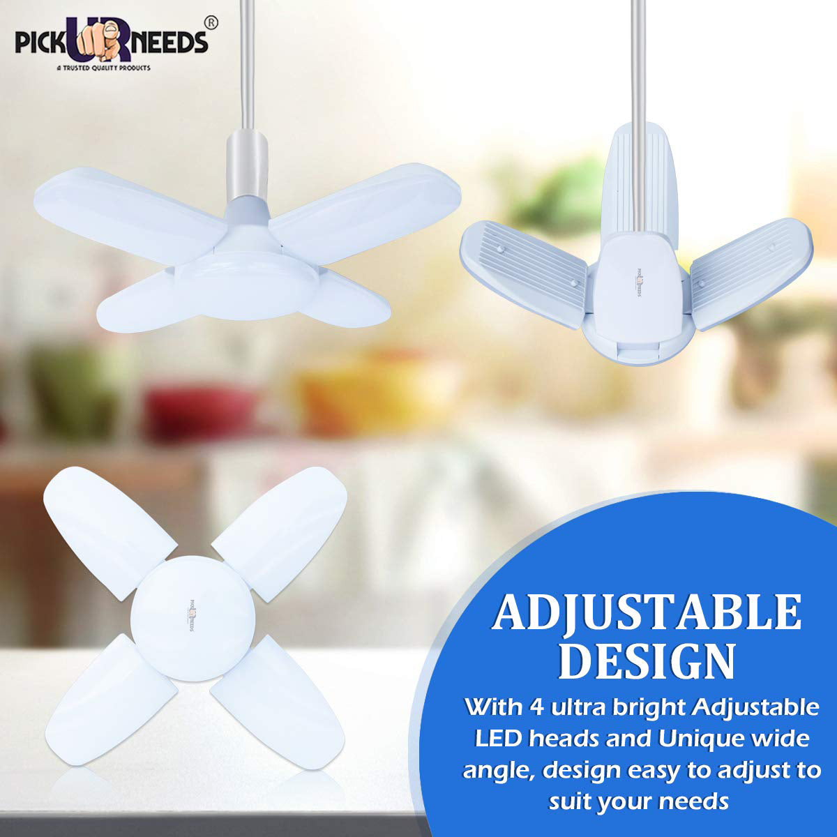 Pick Ur Needs Foldable LED Fan Bulb Light B22 28W With LED Blade Bulb