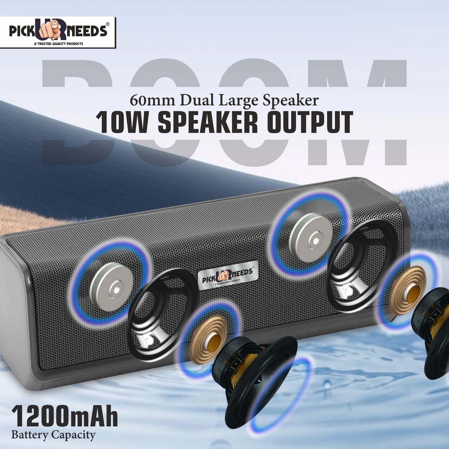 Pick Ur Needs True Wireless Mini HD Soundbar USB/AUX/TF Card Support 1200mAh 10W Bluetooth Speaker