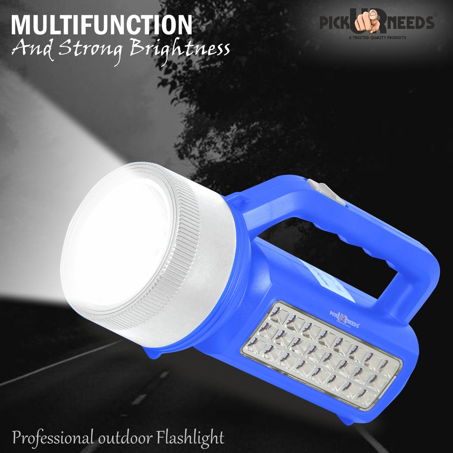 Pick Ur Needs Solar Rechargeable Long Range Emergency Torch Search Light 100W + 24 SMD Light Torch (Red, 21 cm, Rechargeable)