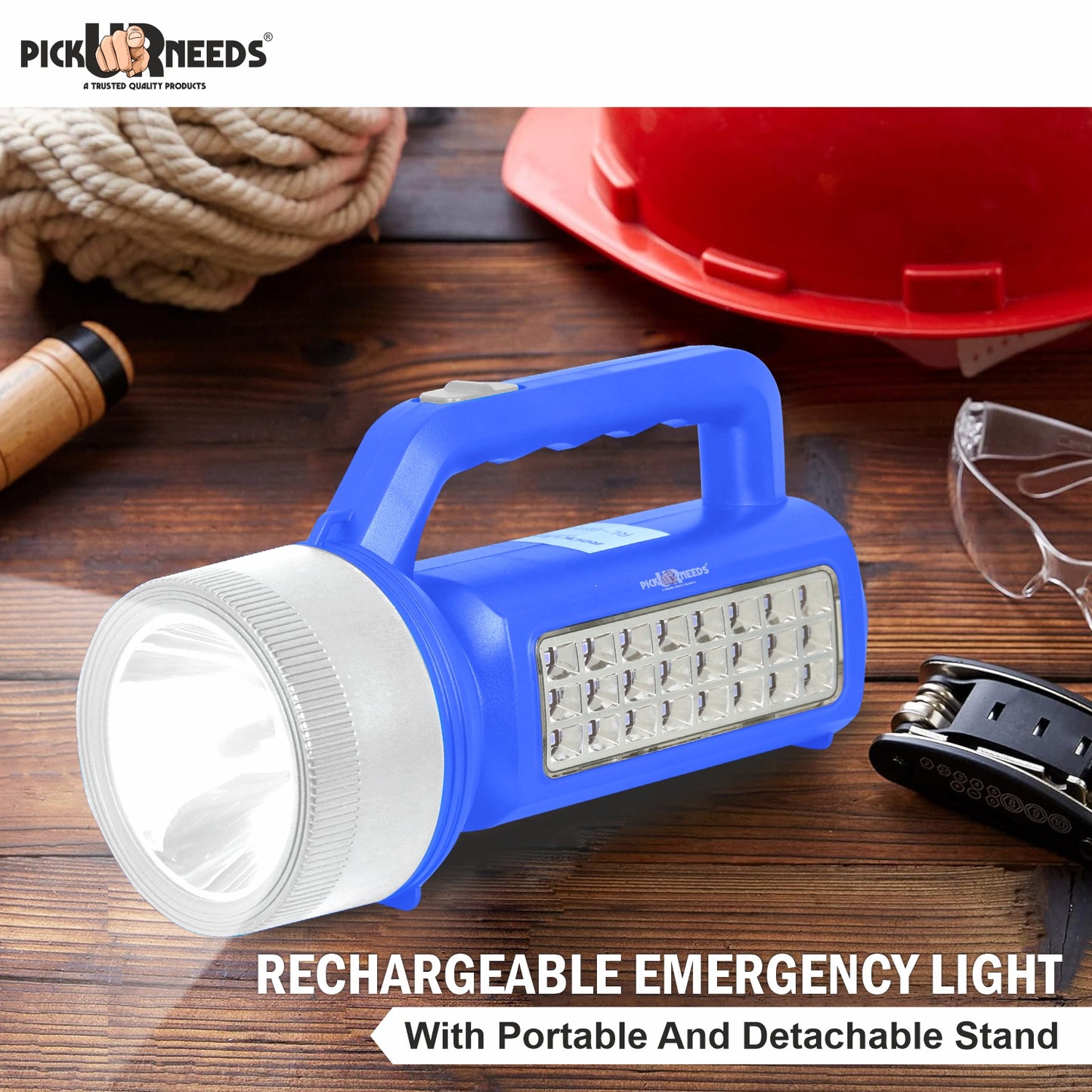 Pick Ur Needs Solar Rechargeable Long Range Emergency Torch Search Light 100W + 24 SMD Light Torch (Red, 21 cm, Rechargeable)