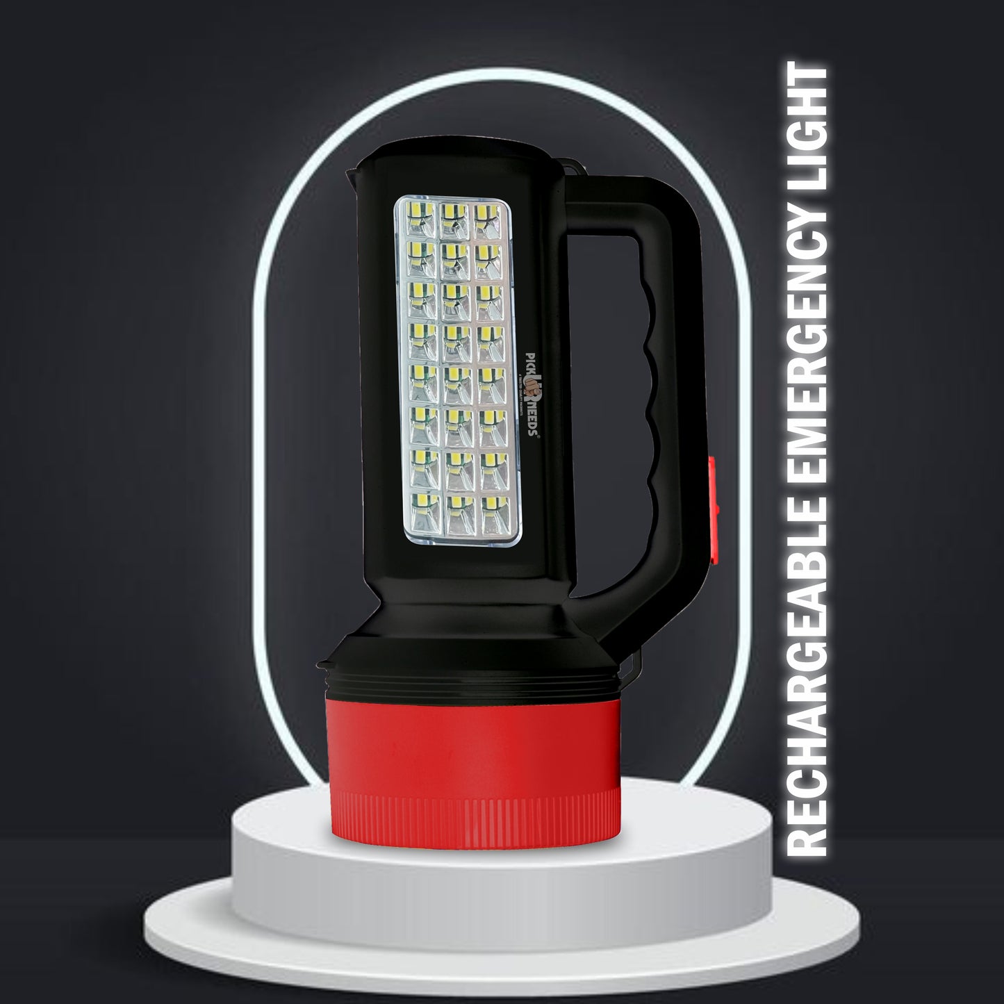 Pick Ur Needs Solar Rechargeable Long Range Emergency Torch Search Light 100W + 24 SMD Light Torch (Red, 21 cm, Rechargeable)
