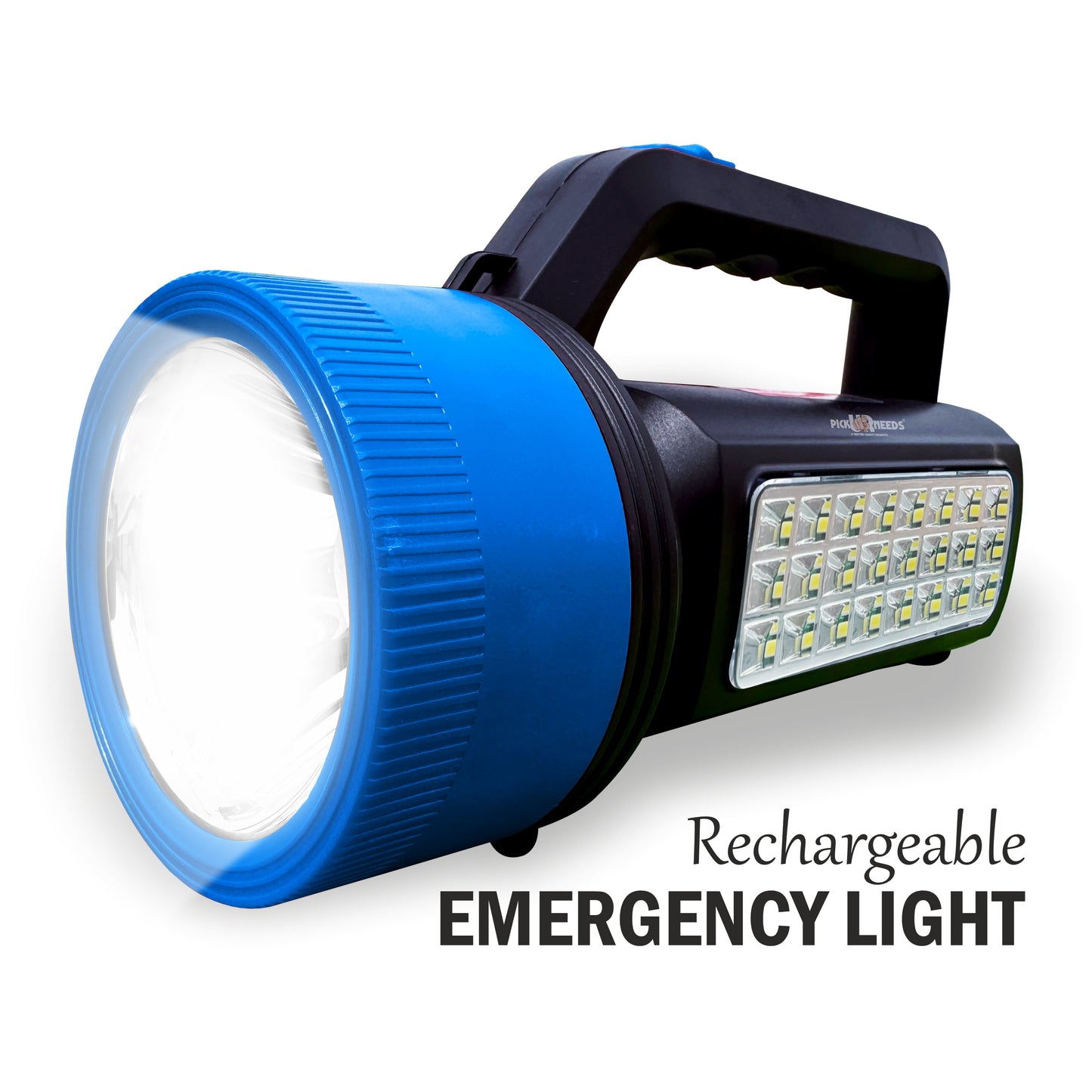 Pick Ur Needs Solar Rechargeable Long Range Emergency Torch Search Light 100W + 24 SMD Light Torch (Red, 21 cm, Rechargeable)