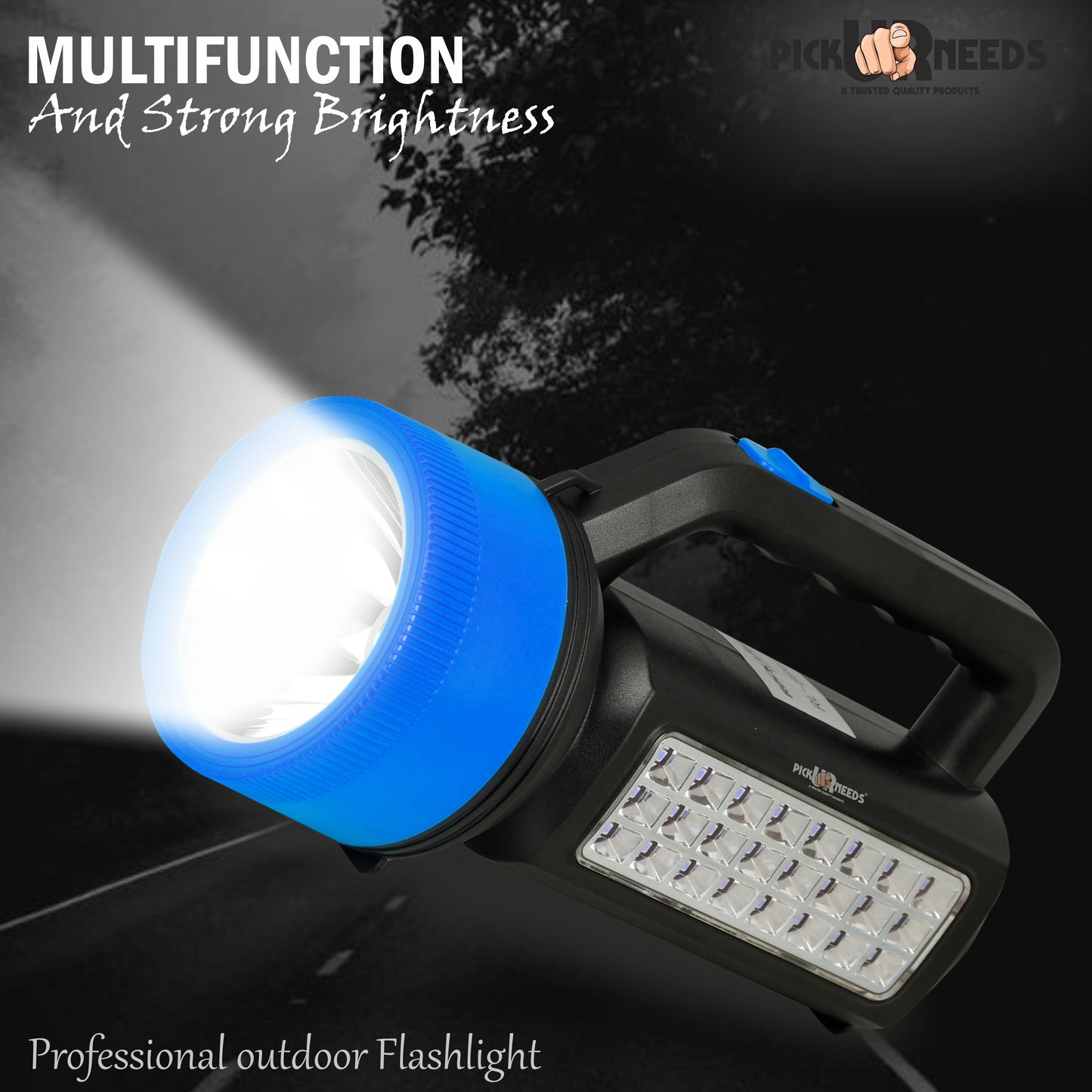 Pick Ur Needs Solar Rechargeable Long Range Emergency Torch Search Light 100W + 24 SMD Light Torch (Red, 21 cm, Rechargeable)