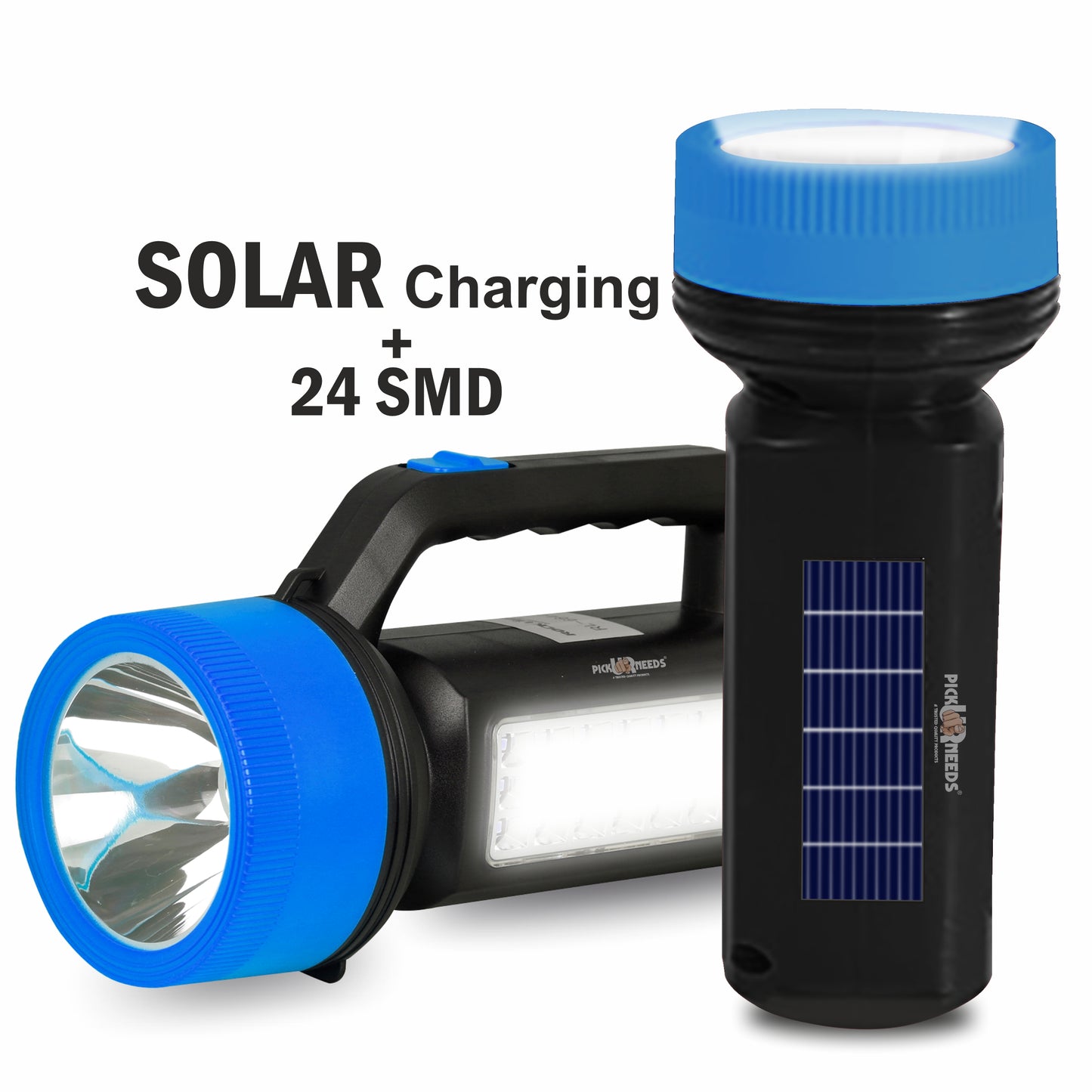Pick Ur Needs Solar Rechargeable Long Range Emergency Torch Search Light 100W + 24 SMD Light Torch (Red, 21 cm, Rechargeable)