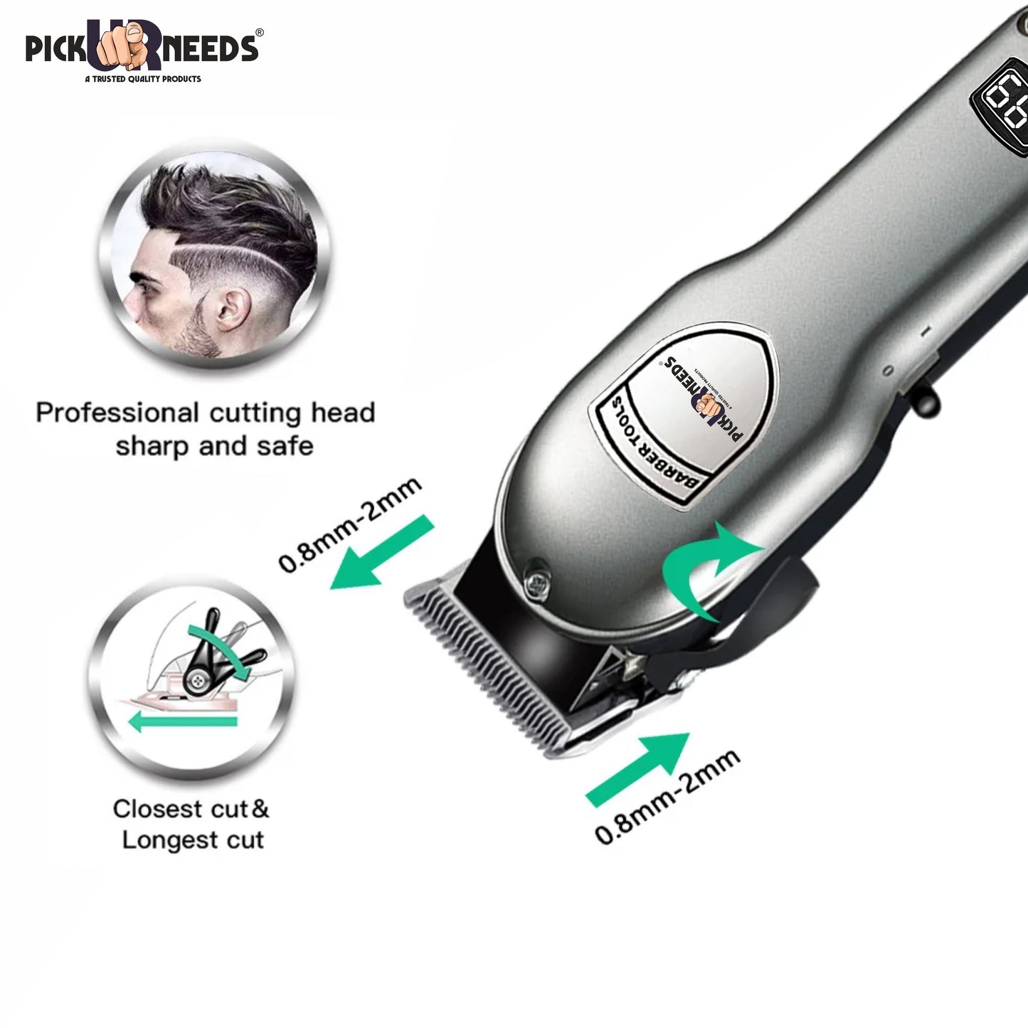 Pick Ur Needs Rechargeable Professional Hair Clipper / Trimmer For Men With LED Indicator 6W Trimmer 180 min Runtime 8 Length Settings