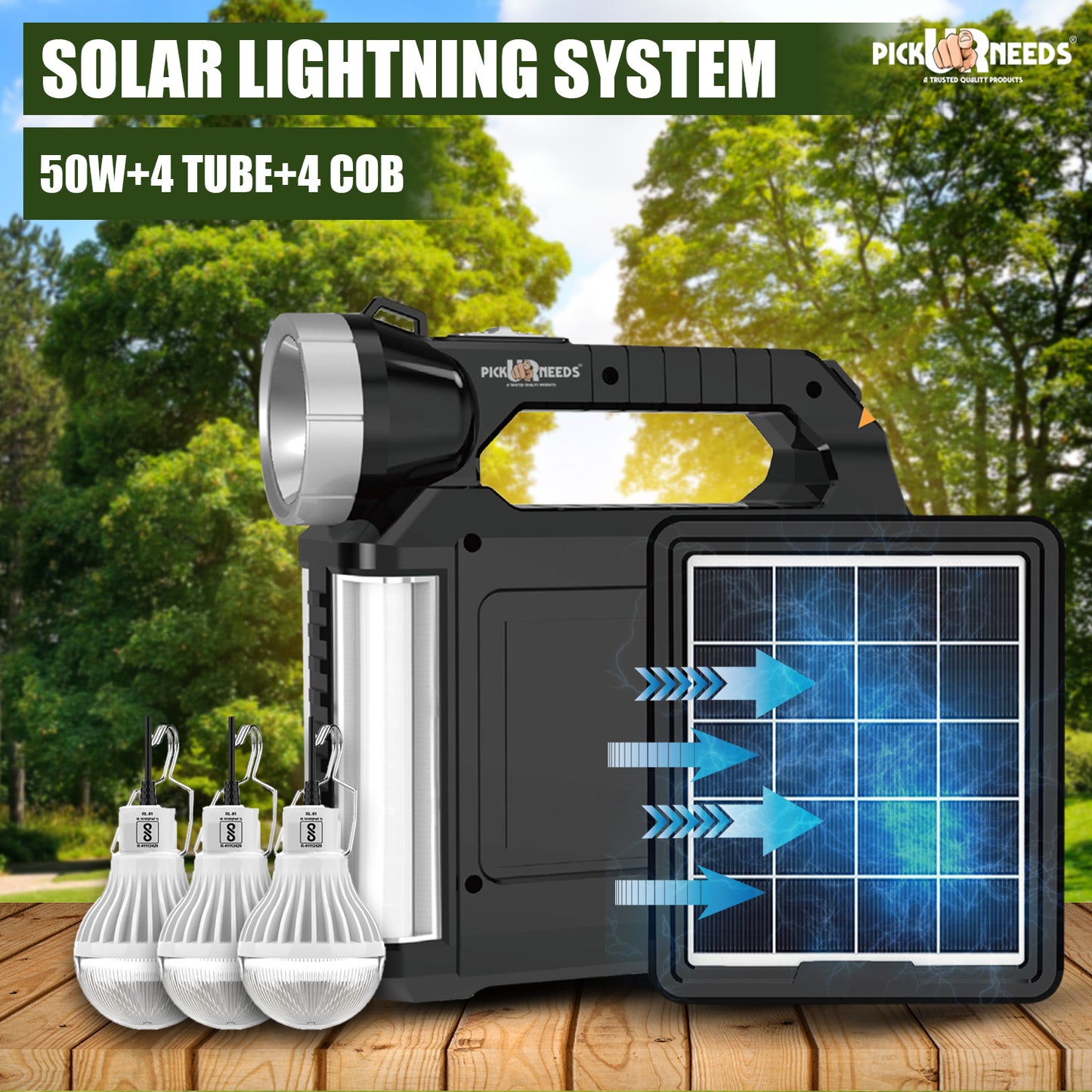 Pick Ur Needs Solar Rechargeable Mini Inverter Emergency Light with Solar Panel & 3 LED Solar Light Set  (Floor Mounted Pack of 1)