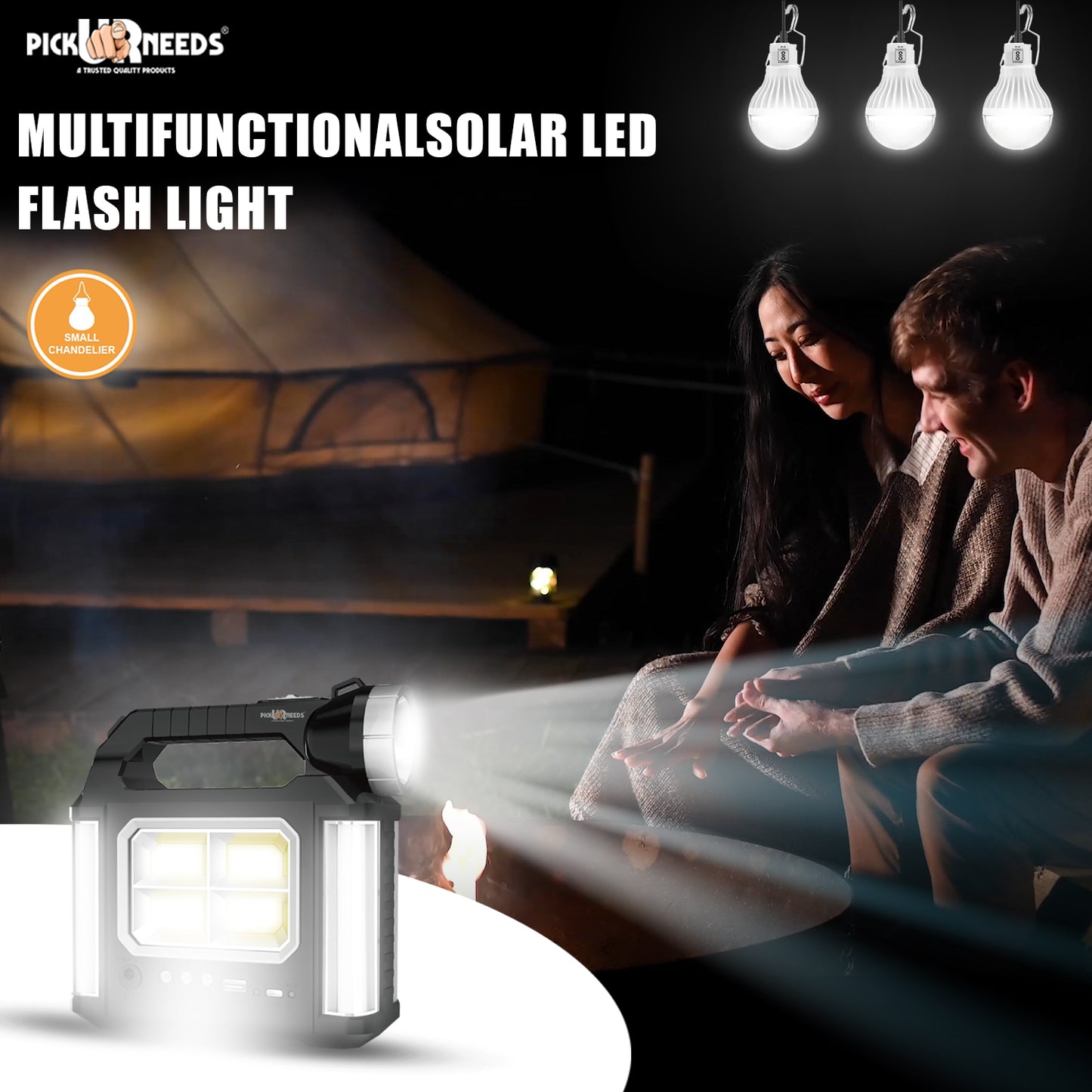 Pick Ur Needs Solar Rechargeable Mini Inverter Emergency Light with Solar Panel & 3 LED Solar Light Set  (Floor Mounted Pack of 1)