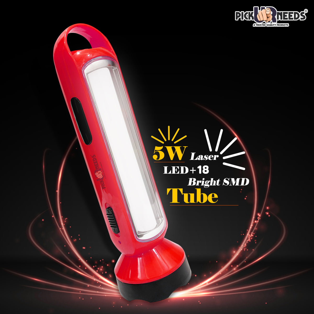 Pick Ur Needs Long Range LED Rechargeable Torch Lantern 5W +18 Bright SMD Tube 1600mAH Perfect Flashlight 20 hrs Torch Emergency Light  (Orange)
