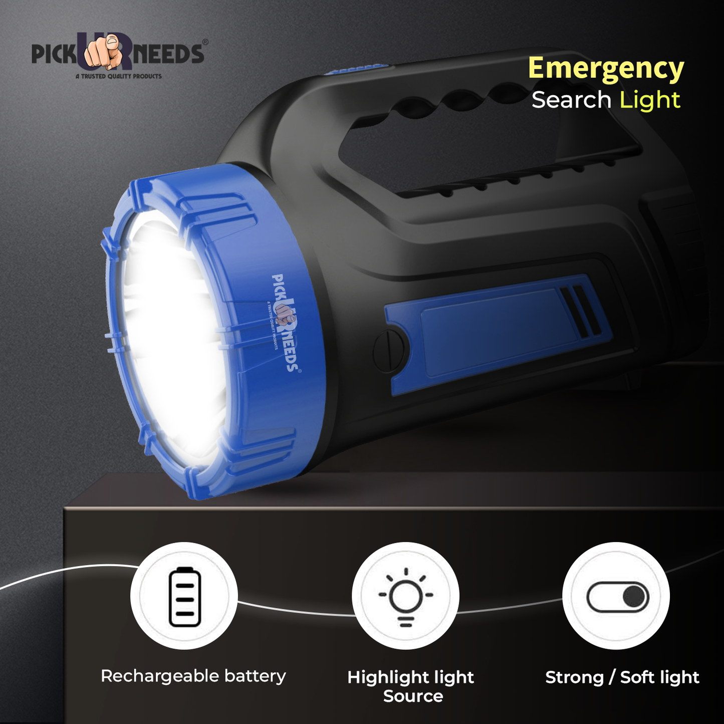 Pick Ur Needs Rechargeable Emergency 100W Long Range LED Search Torch Light With 8 Hrs Emergency Light