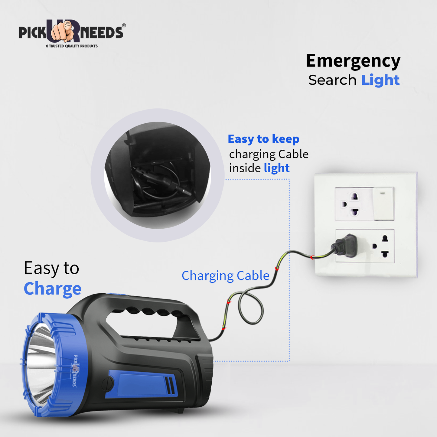 Pick Ur Needs Rechargeable Emergency 100W Long Range LED Search Torch Light With 8 Hrs Emergency Light