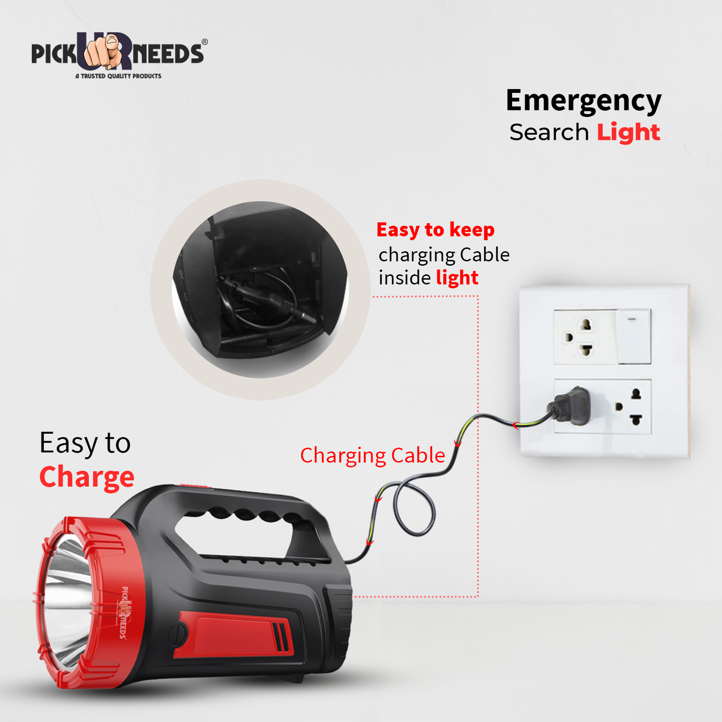 Pick Ur Needs Rechargeable Emergency 100W Long Range LED Search Torch Light With 8 Hrs Emergency Light