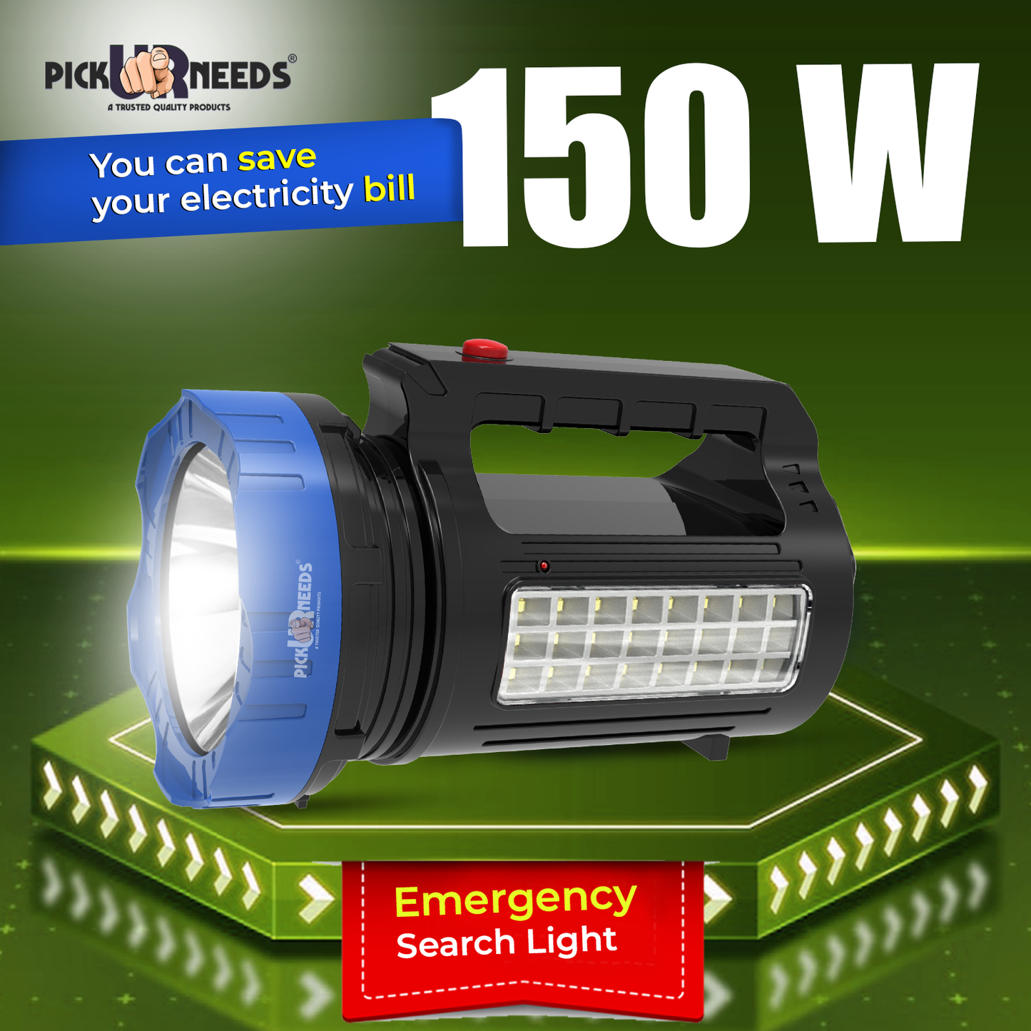 Pick Ur Needs 2 In 1 Rechargeable Emergency 150W+24 SMD Long Range LED Search Torch Light