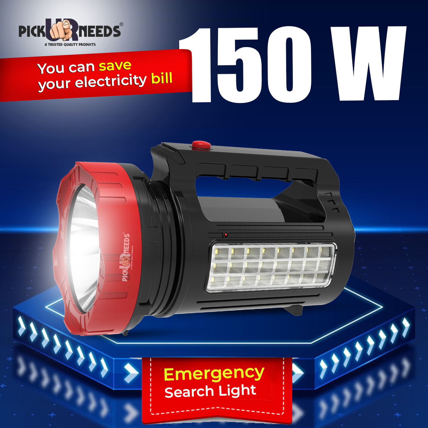 Pick Ur Needs 2 In 1 Rechargeable Emergency 150W+24 SMD Long Range LED Search Torch Light