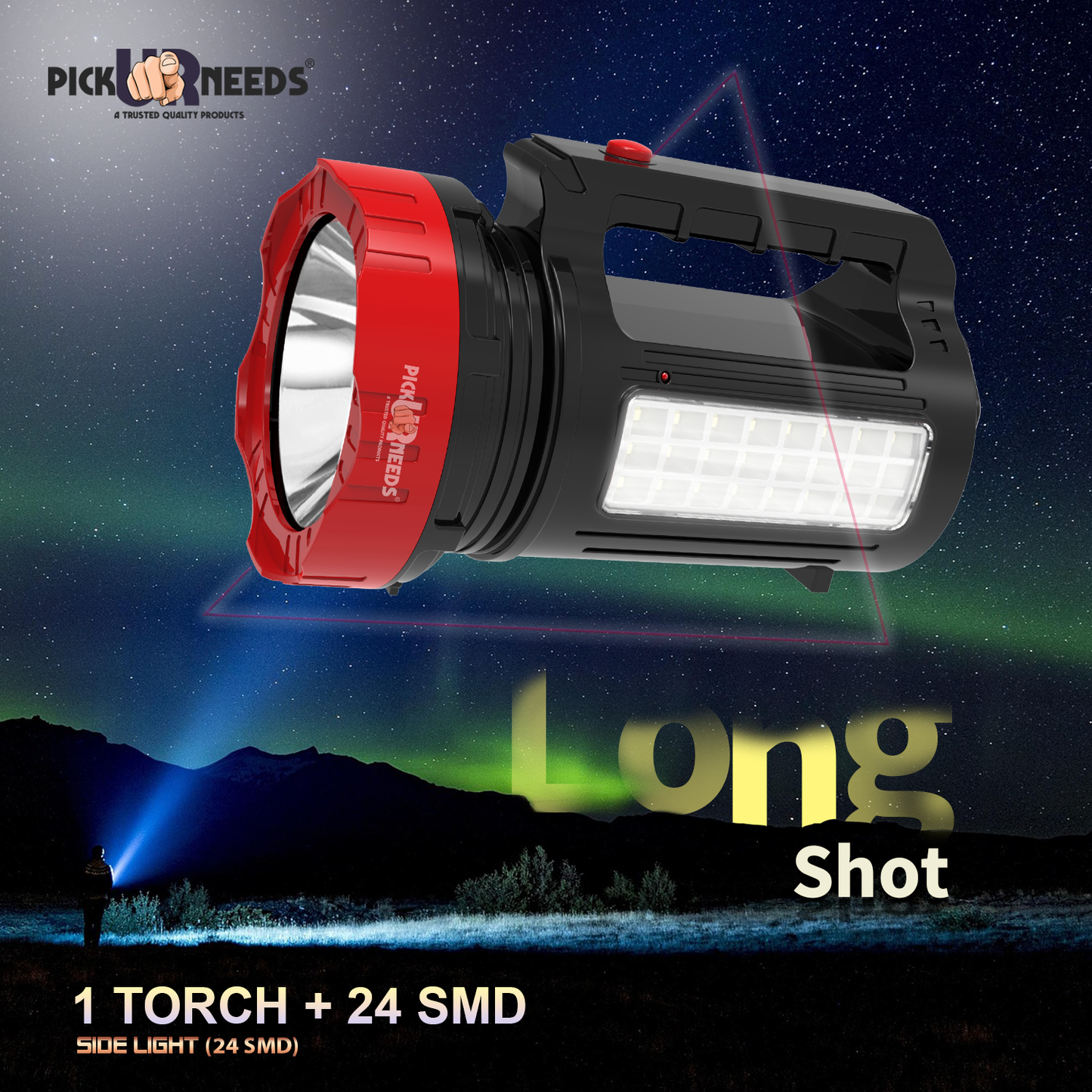 Pick Ur Needs 2 In 1 Rechargeable Emergency 150W+24 SMD Long Range LED Search Torch Light