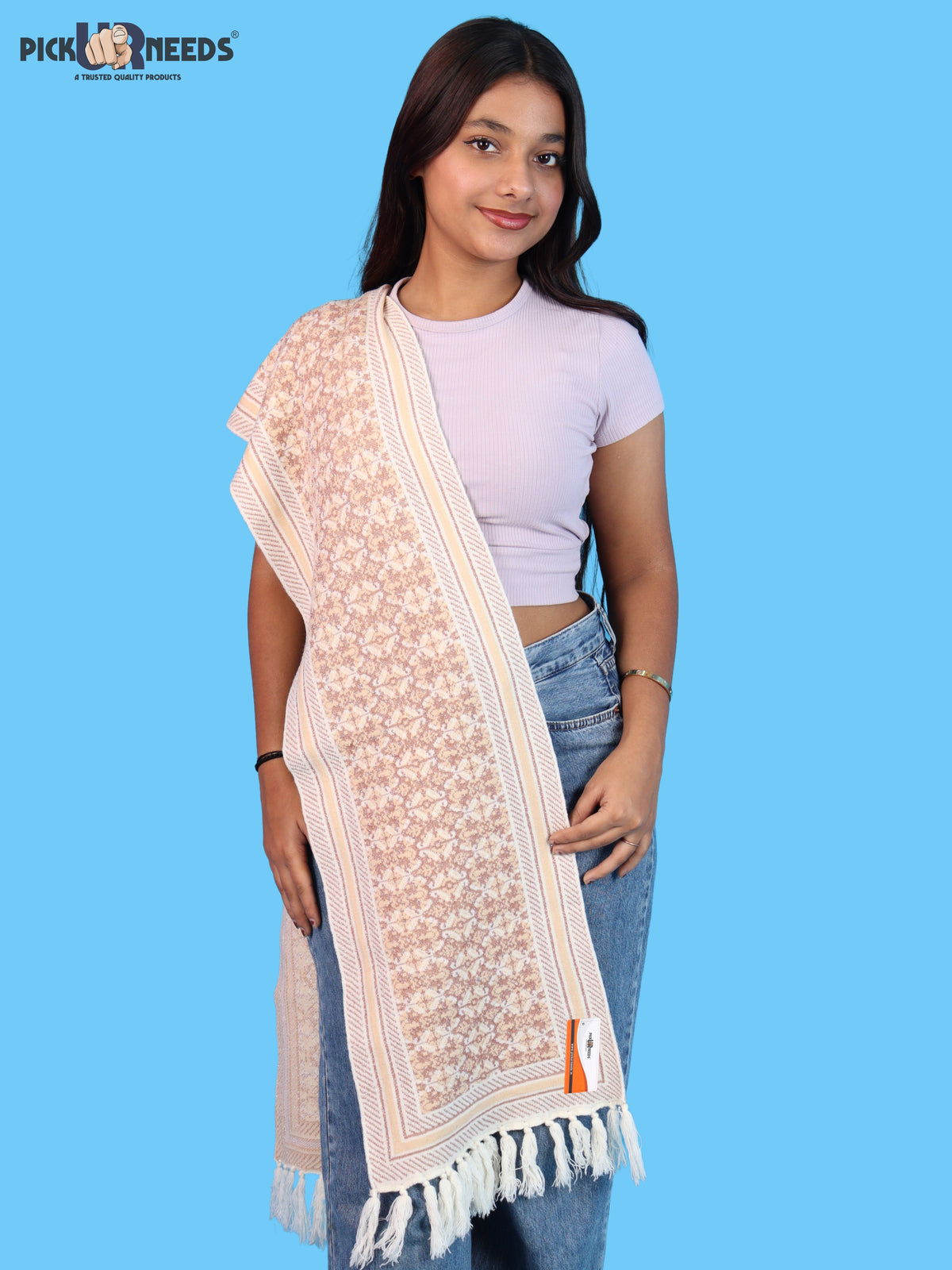 Pick Ur Needs Womens & Girls Super Soft Knitted Woolen Muffler Warm Winter Neck Scarf with Elegant Printed Design & Tassels