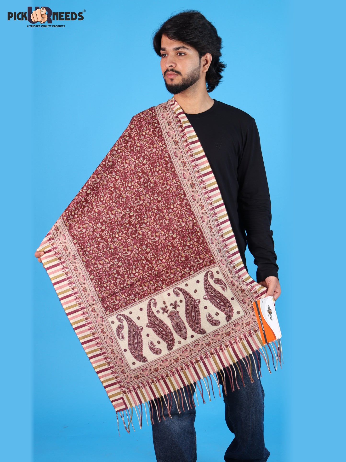 Pick Ur Needs Men’s Premium Winter Shawl Stole Stylish Paisley Print Wrap Scarf For Boys with Soft Feel & Fringed Finish