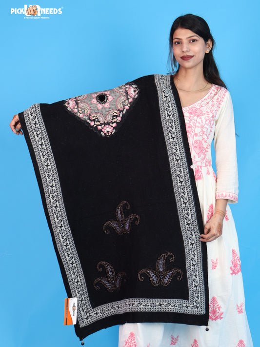 Pick Ur Needs Women’s Winter Shawl with Elegant Floral Pattern & Decorative Border Soft Warm Fashion Wrap for Women & Girls
