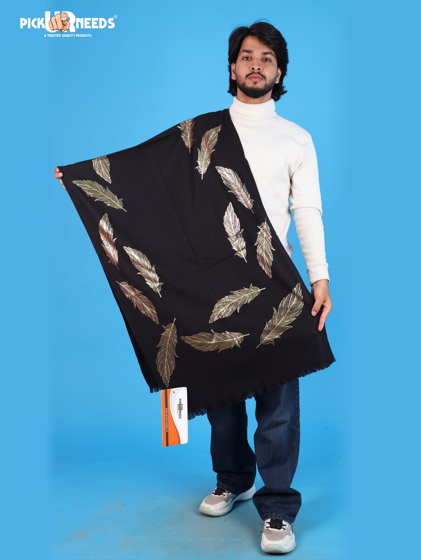 Pick Ur Needs Winter Shawl, Scarf, Stole & Muffler with Elegant Feather Print Soft Lightweight Winter Wrap for Men Stylish Scarf Stole for Kurta, Shirt For Boys