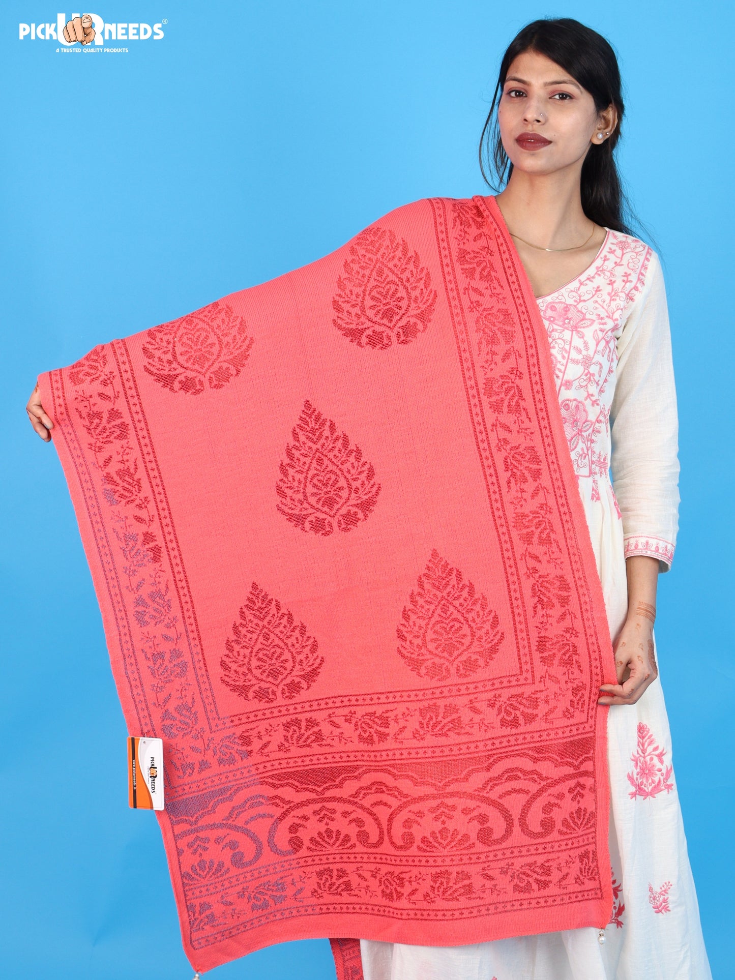 Pick Ur Needs Womens & Girls Soft Knitted Winter Shawl with Elegant Floral & Geometric Pattern, Warm Lightweight Stylish Stole For Ladies