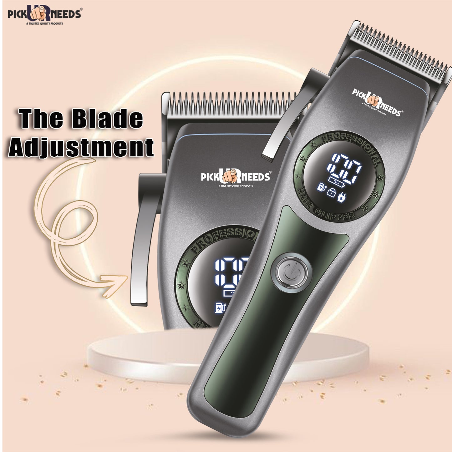 Pick Ur Needs Professional Hair Trimmer / Clipper / Shaver With 4 Adjustment Blades Child Lock Trimmer 180 min Runtime 4 Length Settings  (Grey)