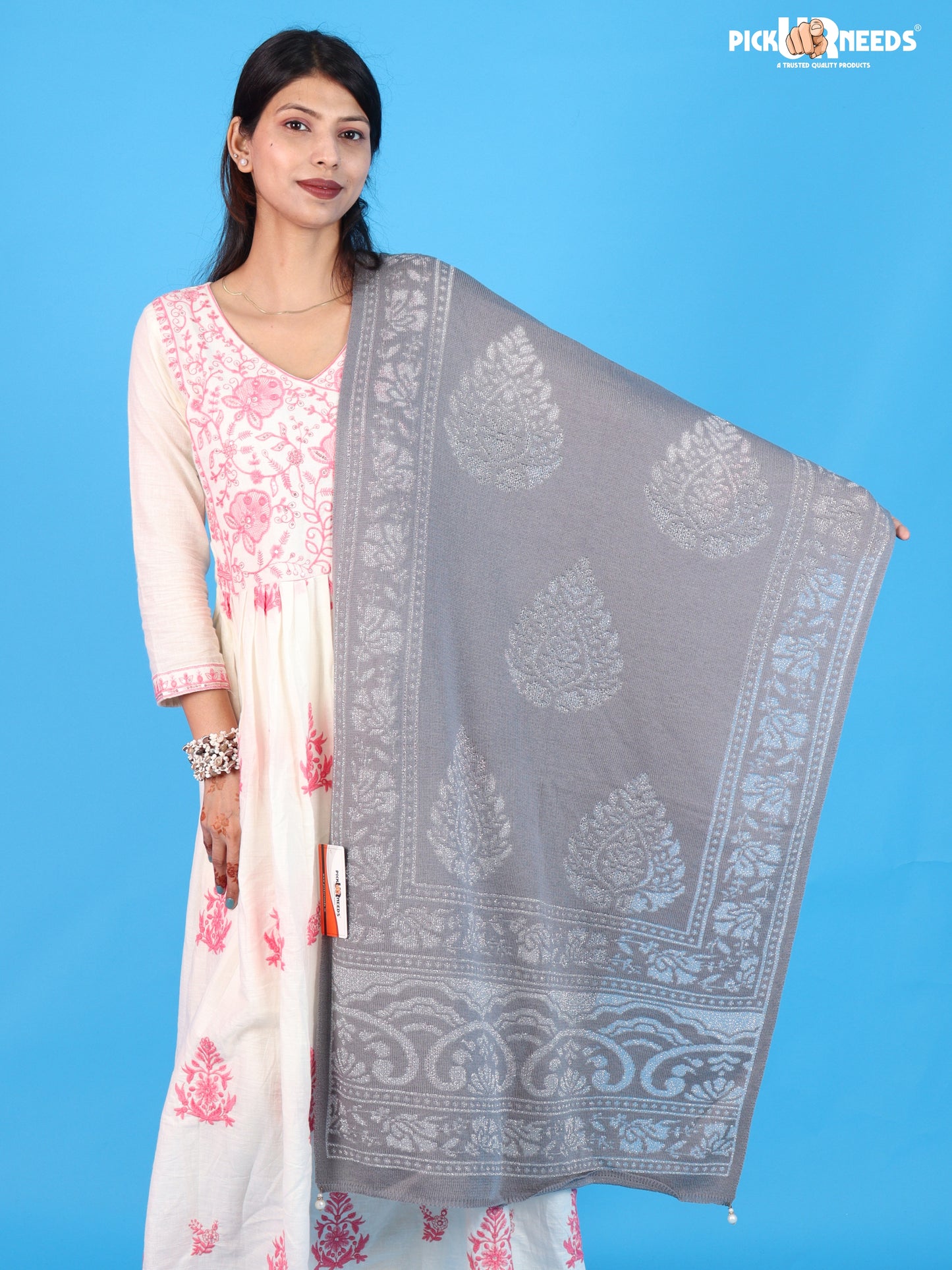 Pick Ur Needs Womens & Girls Soft Knitted Winter Shawl with Elegant Floral & Geometric Pattern, Warm Lightweight Stylish Stole For Ladies