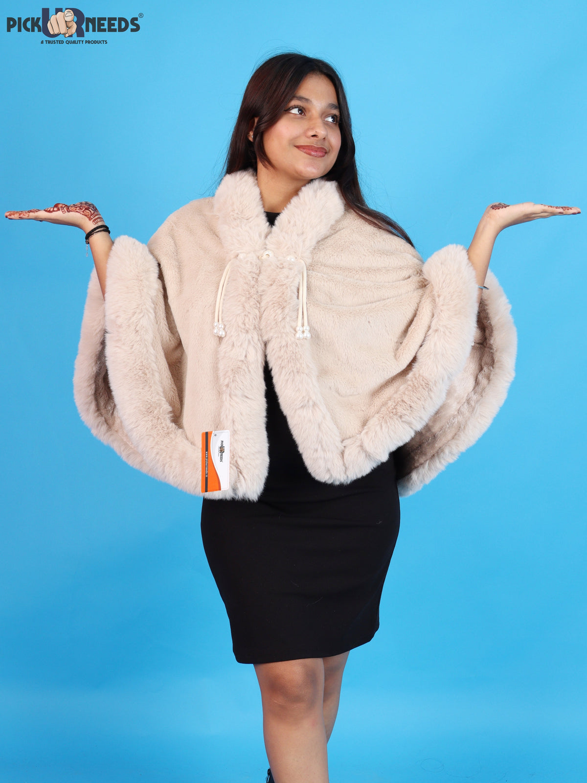 Pick Ur Needs Elegant Faux Fur Womens Shrug with Plush Collar,Soft Warm Winter Cape Poncho, Stylish Fluffy Shoulder Wrap for Ladies & Girls