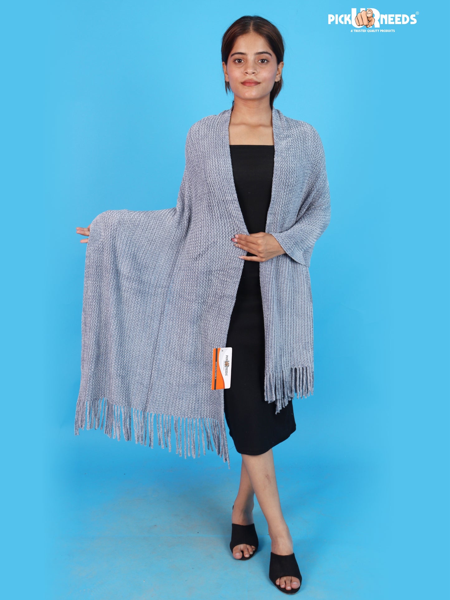 Pick Ur Needs Womens Winter Shawl with Soft Plush Texture & Long Fringe Detailing Stole Elegant Wrap for Ladies & Girls Cozy Seasonal Shoulder Cover for Casual, Ethnic & Western Outfits