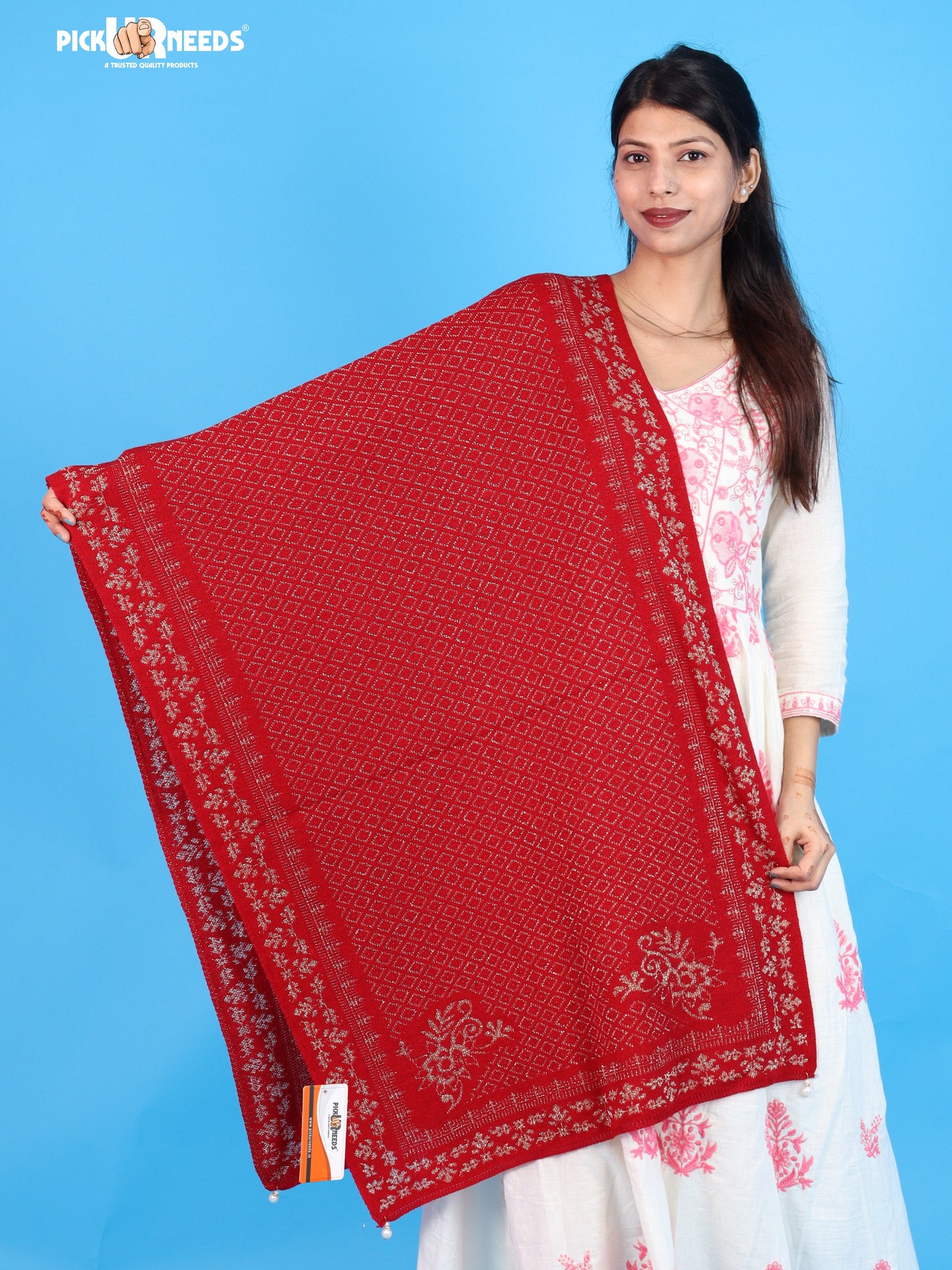 Pick Ur Needs Ladies Printed Winter Shawl with Elegant Pattern Soft Knitted Stole with Designer Border & Tassel Finish Comfortable Shoulder Wrap for