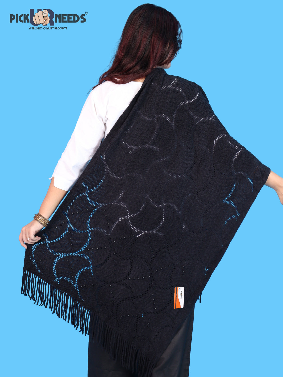Pick Ur Needs Women & Girls Winter Warm Woolen Shawl Stole with Pearl Work & Fringes – Soft Stylish Wrap