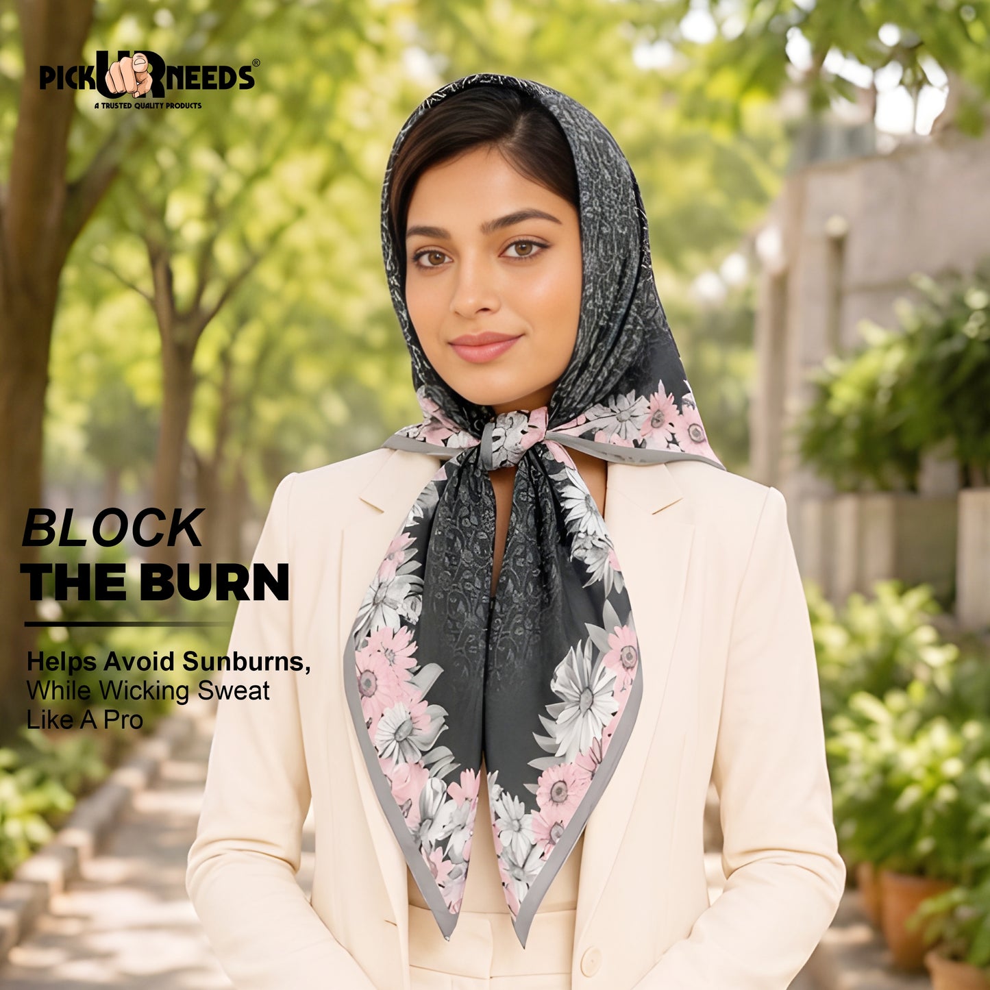 Pick Ur Needs Premium Summer Satin Silk Floral Printed Scarf for Womens & Girls Neck, Head, Shoulder Wrap Stole