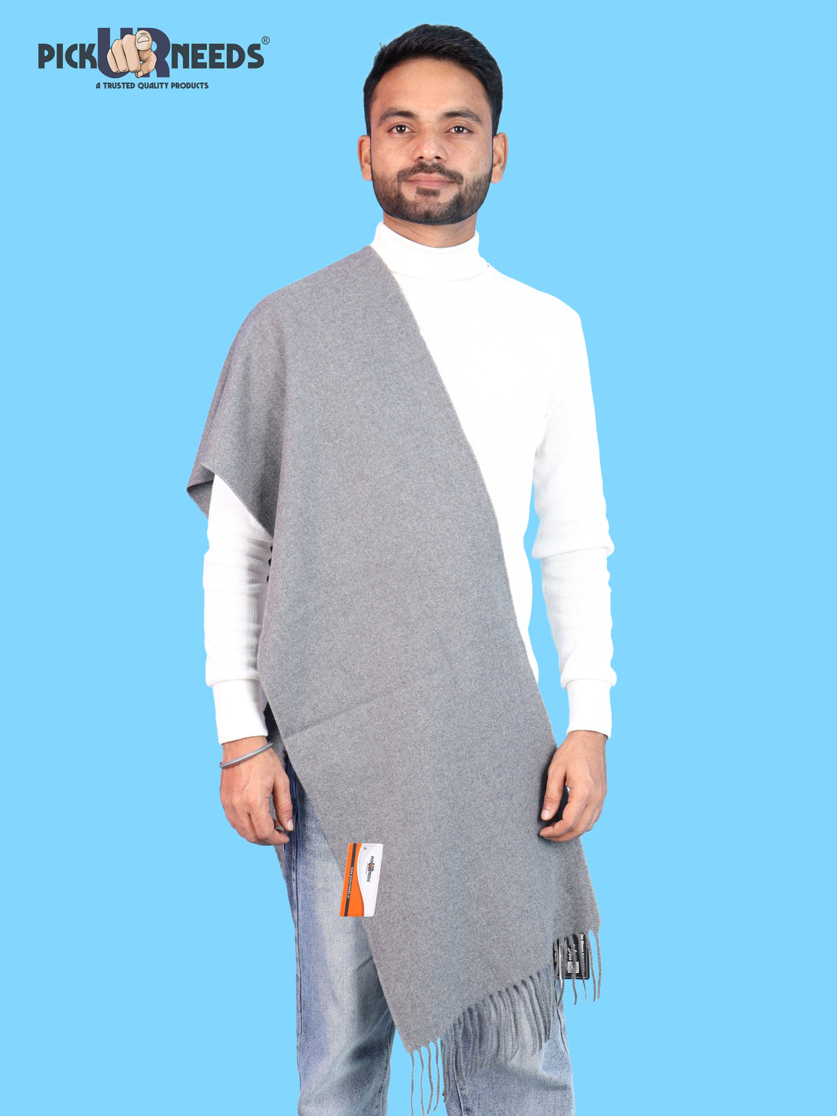 Pick Ur Needs Men’s Woolen Muffler Scarf Soft Warm Boys Winter Neck Wrap, Elegant Solid Style, Long Design with Decorative Fringes