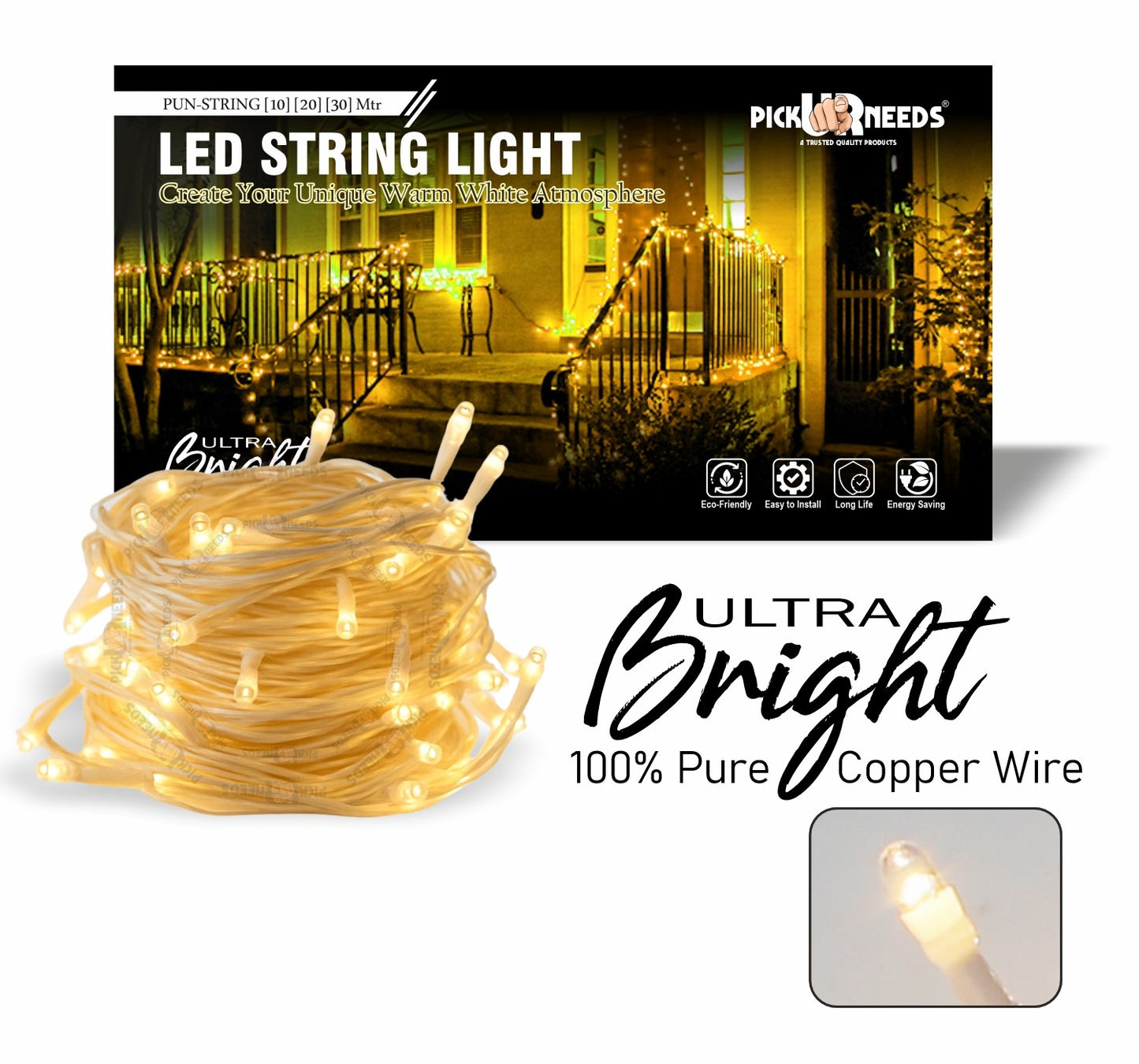 Pick Ur Needs 74 LEDs 10 m Blue Steady String Rice Lights (Pack of 1)